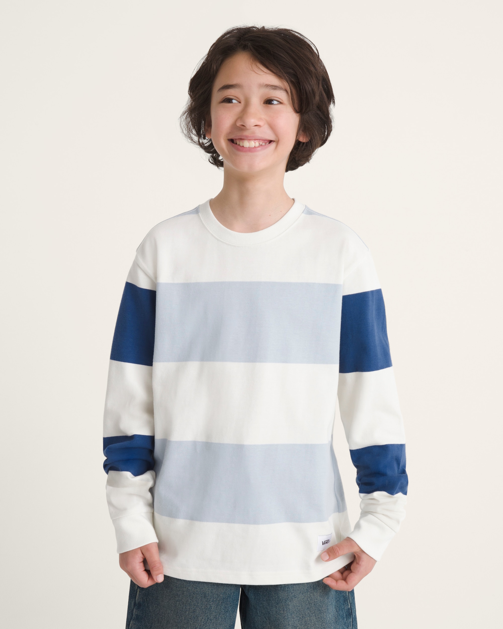 Kids Rugby Stripe Long Sleeve Knit VANS Soft Slate Blue ALT2