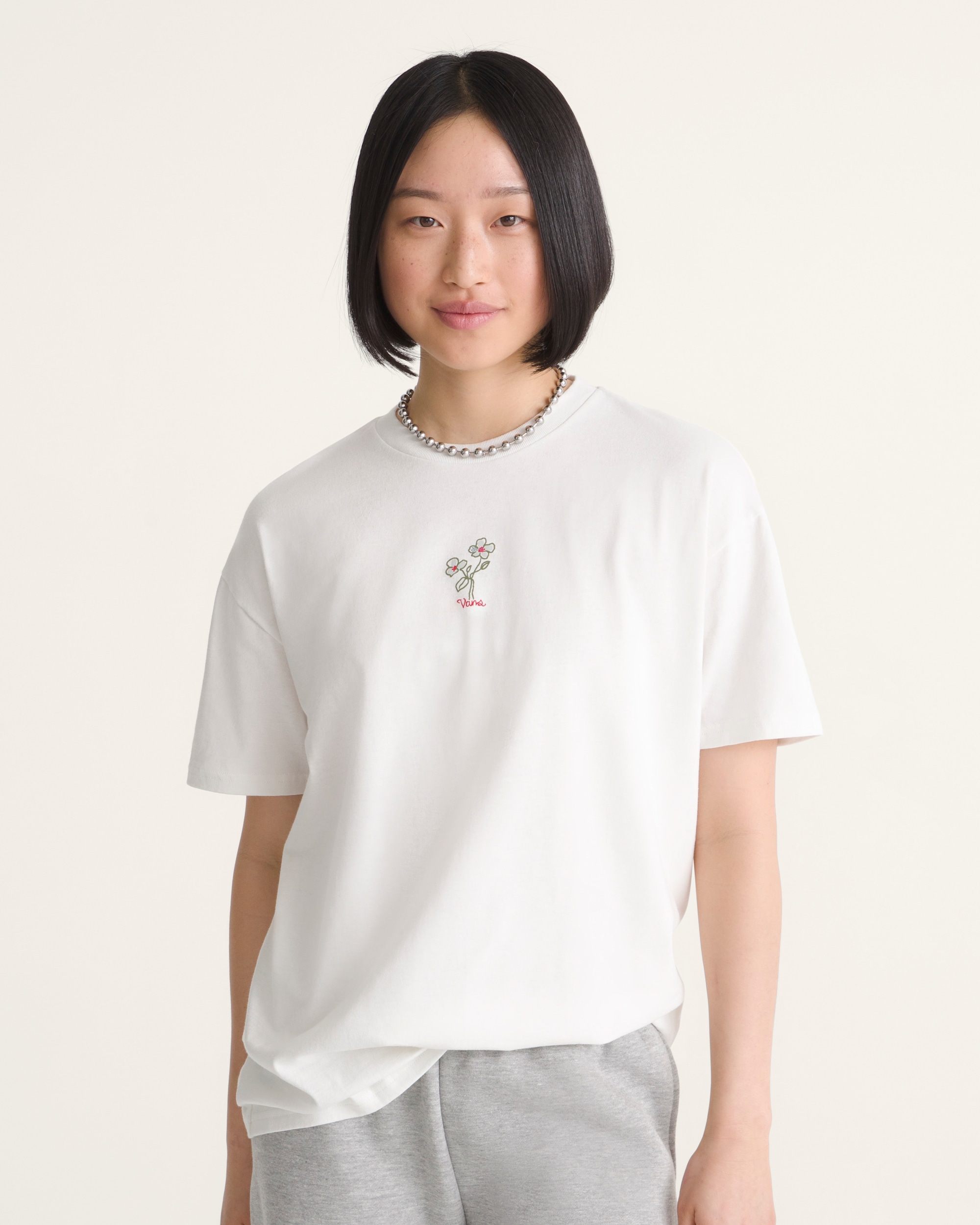 Hand Drawn Floral TShirt VANS Marshmallow White ALT2