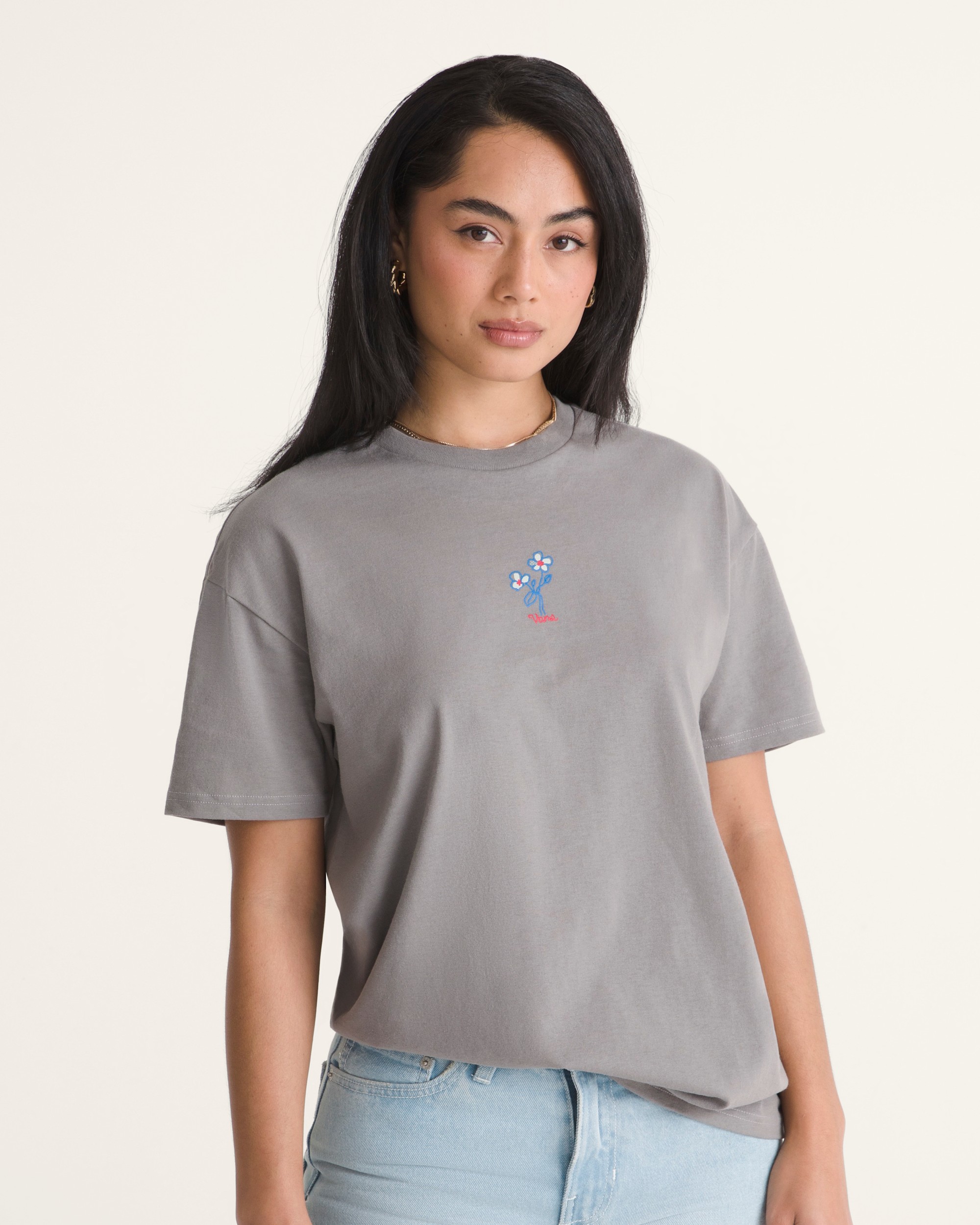 Hand Drawn Floral TShirt VANS Pewter ALT2