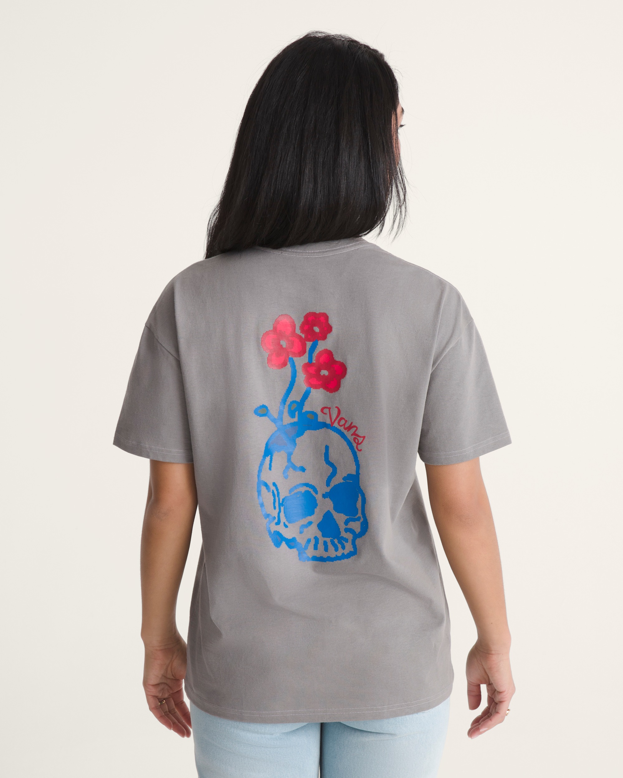 Hand Drawn Floral TShirt VANS Pewter ALT3