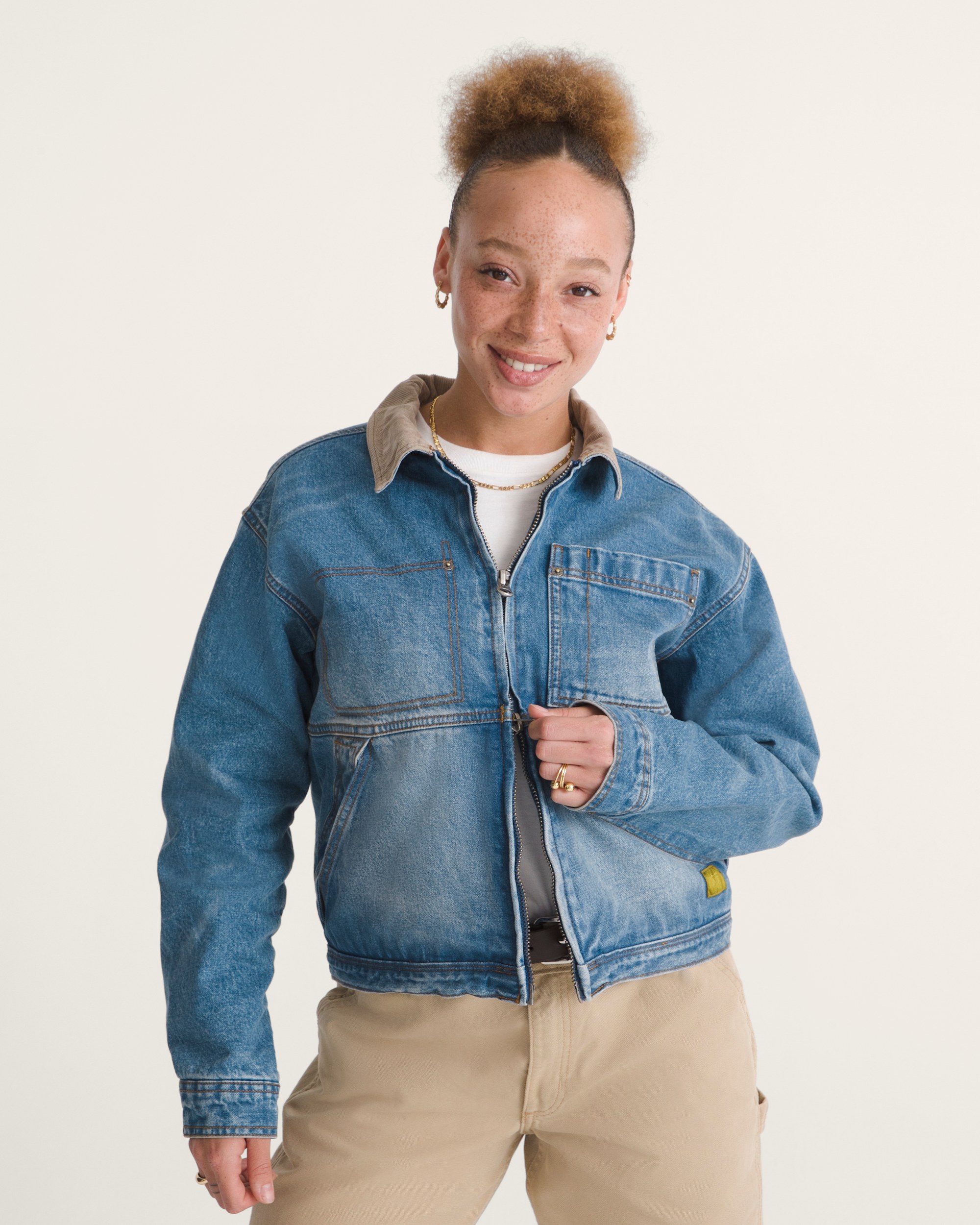 Nicola Cropped Chore Denim Jacket VANS Distressed Stone ALT2