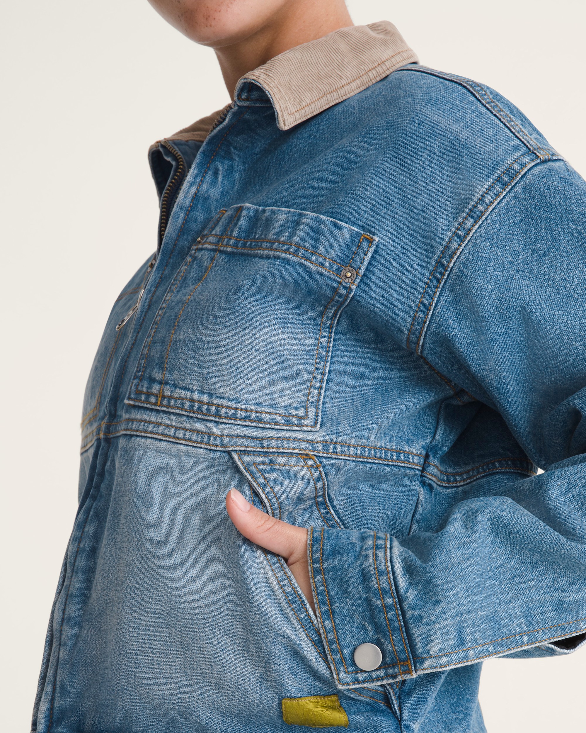 Nicola Cropped Chore Denim Jacket VANS Distressed Stone ALT5