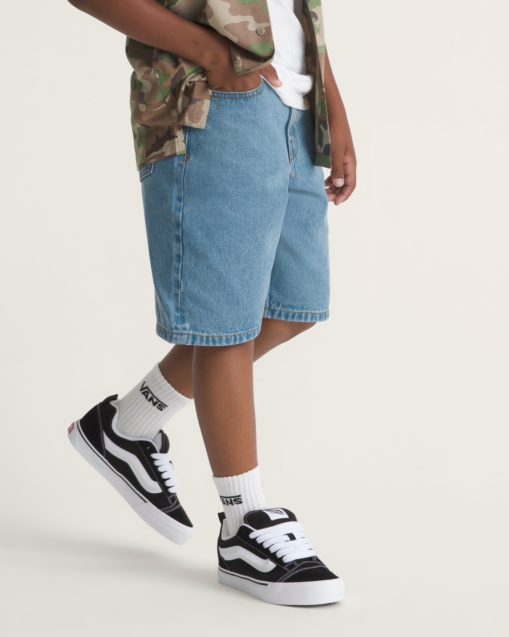 Kids Check5 Baggy Denim Shorts VANS Stonewash Blue ALT5