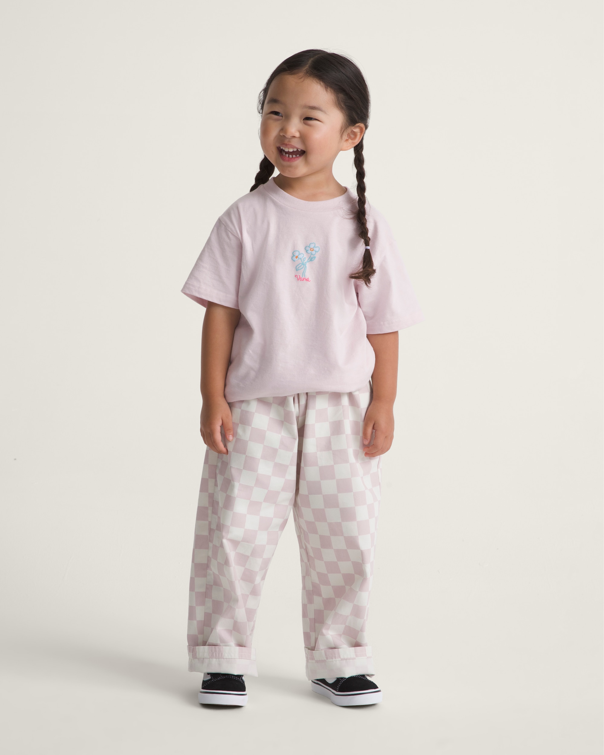 Little Kids Lili Elastic Waist Checkerboard Pant VANS Pale Petal Pink  Marshmallow White ALT3