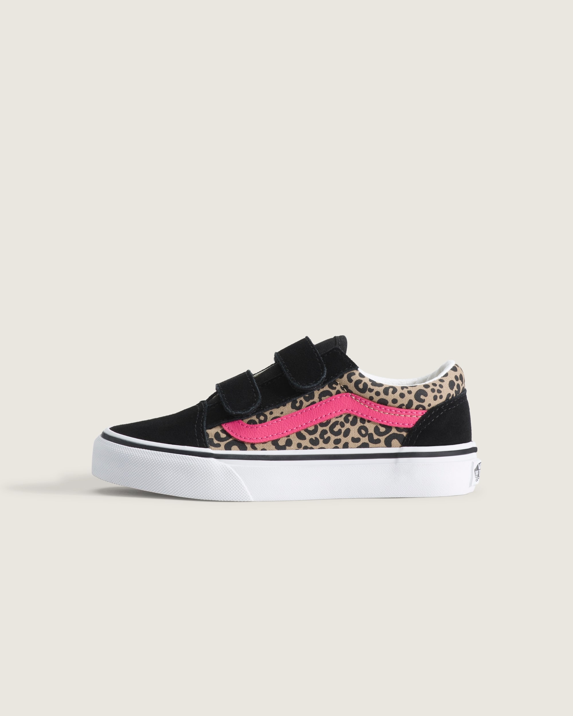 Little Kids Old Skool V Shoe VANS Leopard Pink Velvet  Black HERO
