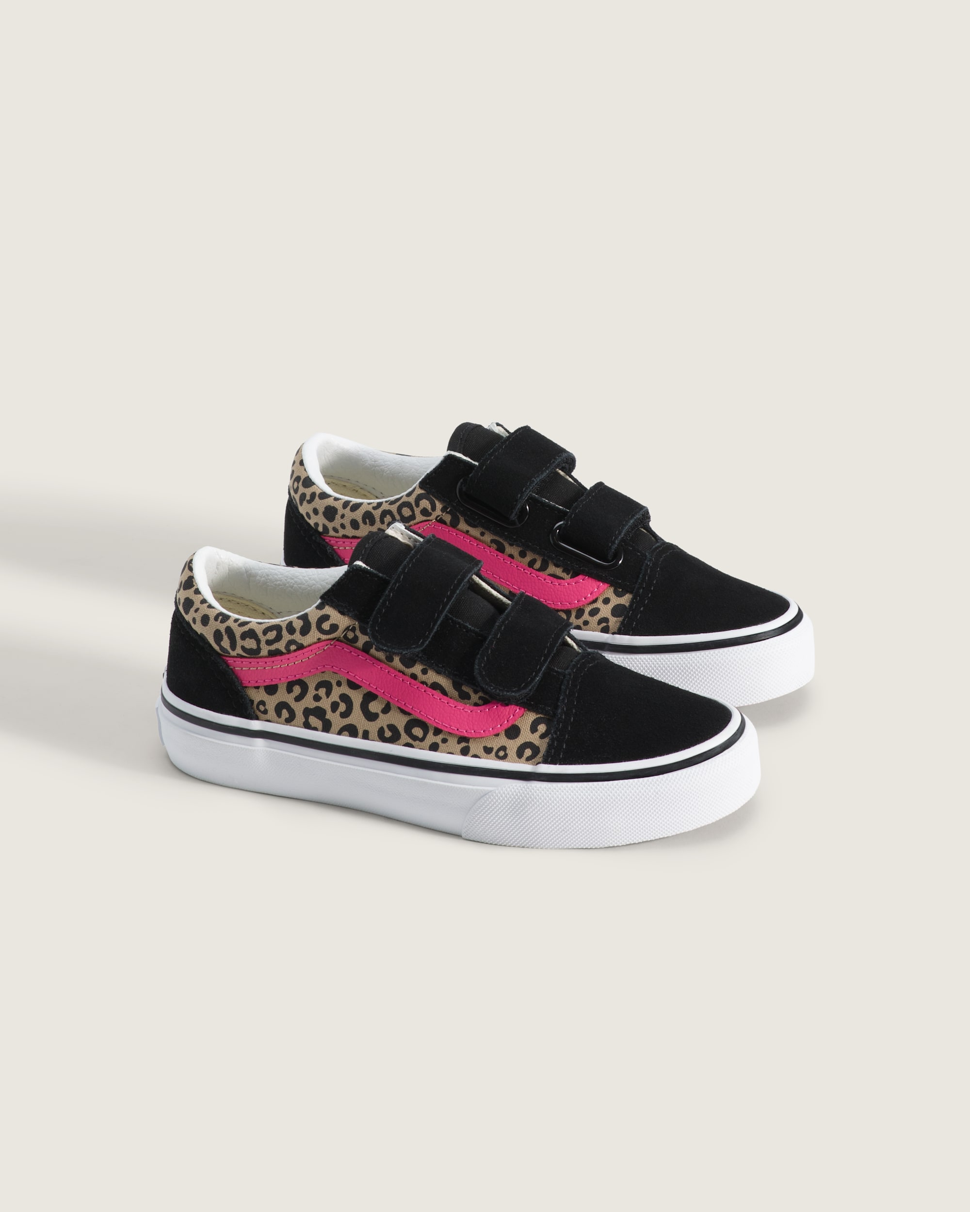 Little Kids Old Skool V Shoe VANS Leopard Pink Velvet  Black ALT1