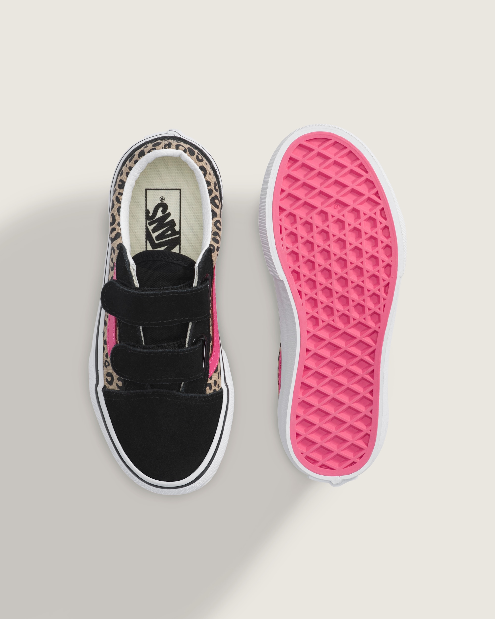 Little Kids Old Skool V Shoe VANS Leopard Pink Velvet  Black ALT2