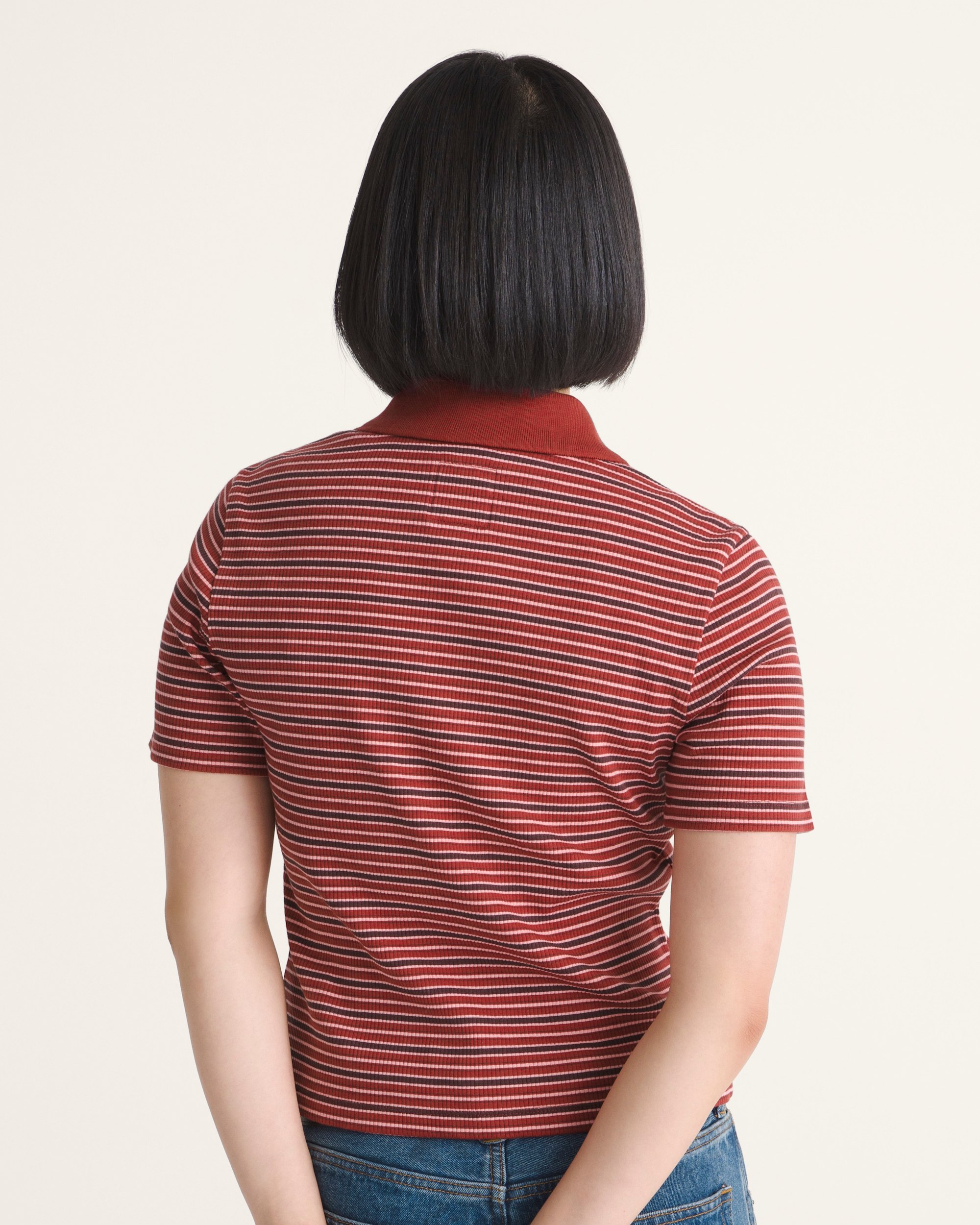 Priscilla Stripe Polo Shirt VANS Poppy Ember Red ALT3