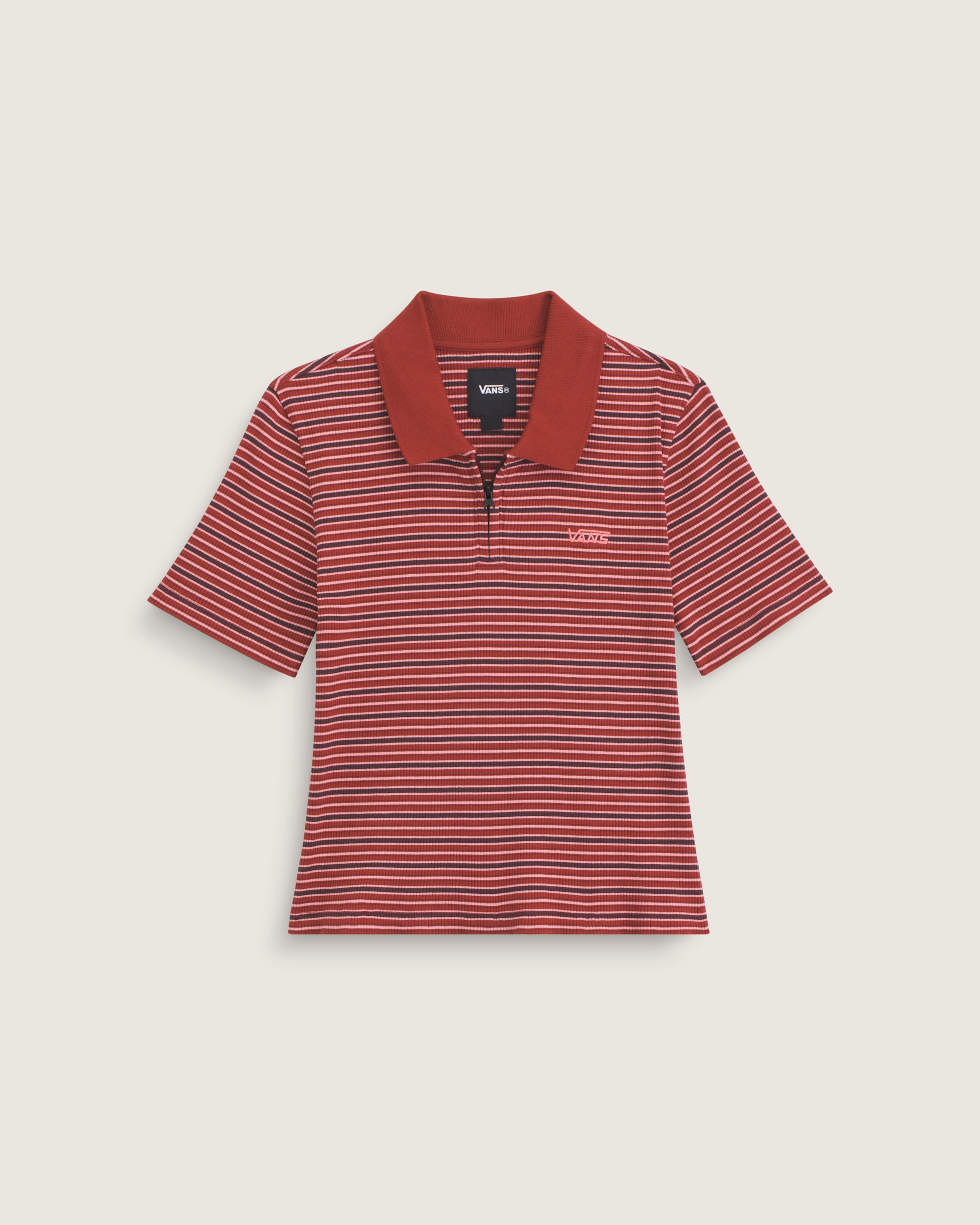Priscilla Stripe Polo Shirt VANS Poppy Ember Red HERO