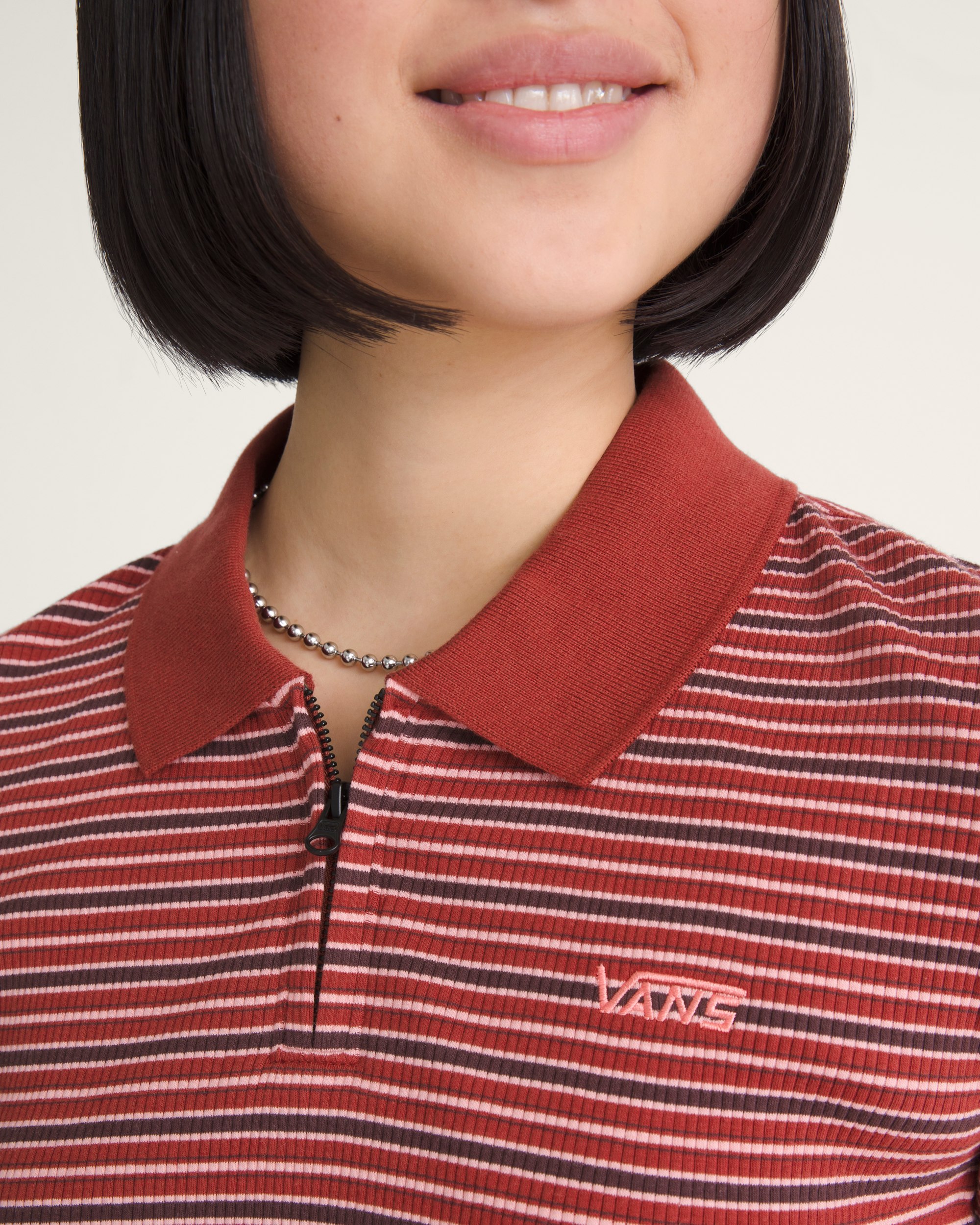 Priscilla Stripe Polo Shirt VANS Poppy Ember Red ALT4