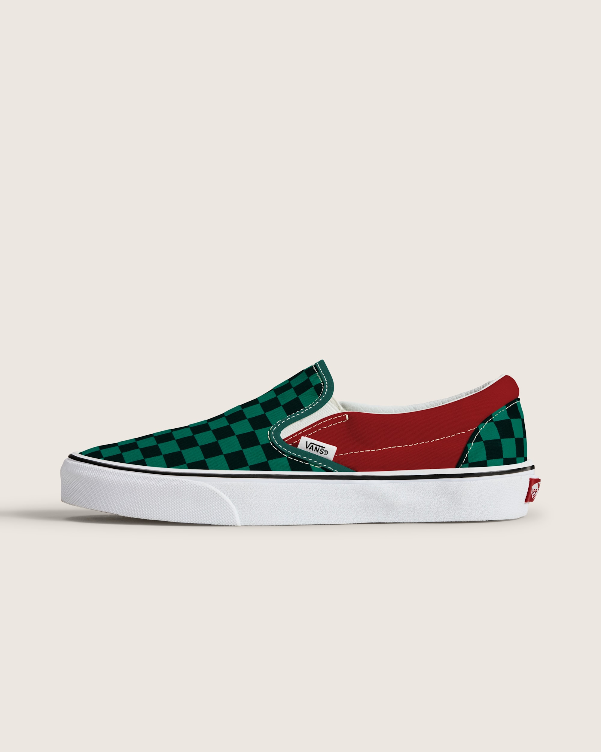 Classic SlipOn Checkerboard Shoe VANS Checkerboard Green  Red HERO