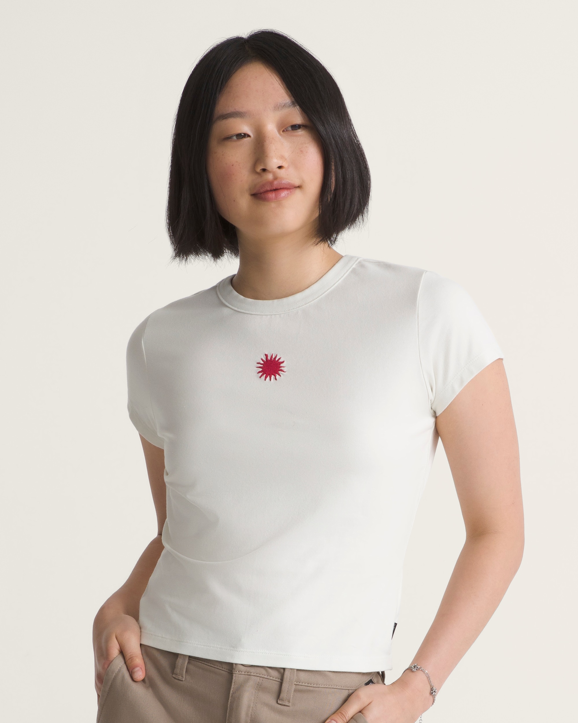 Embroidered Knit Shirt VANS Marshmallow White HERO