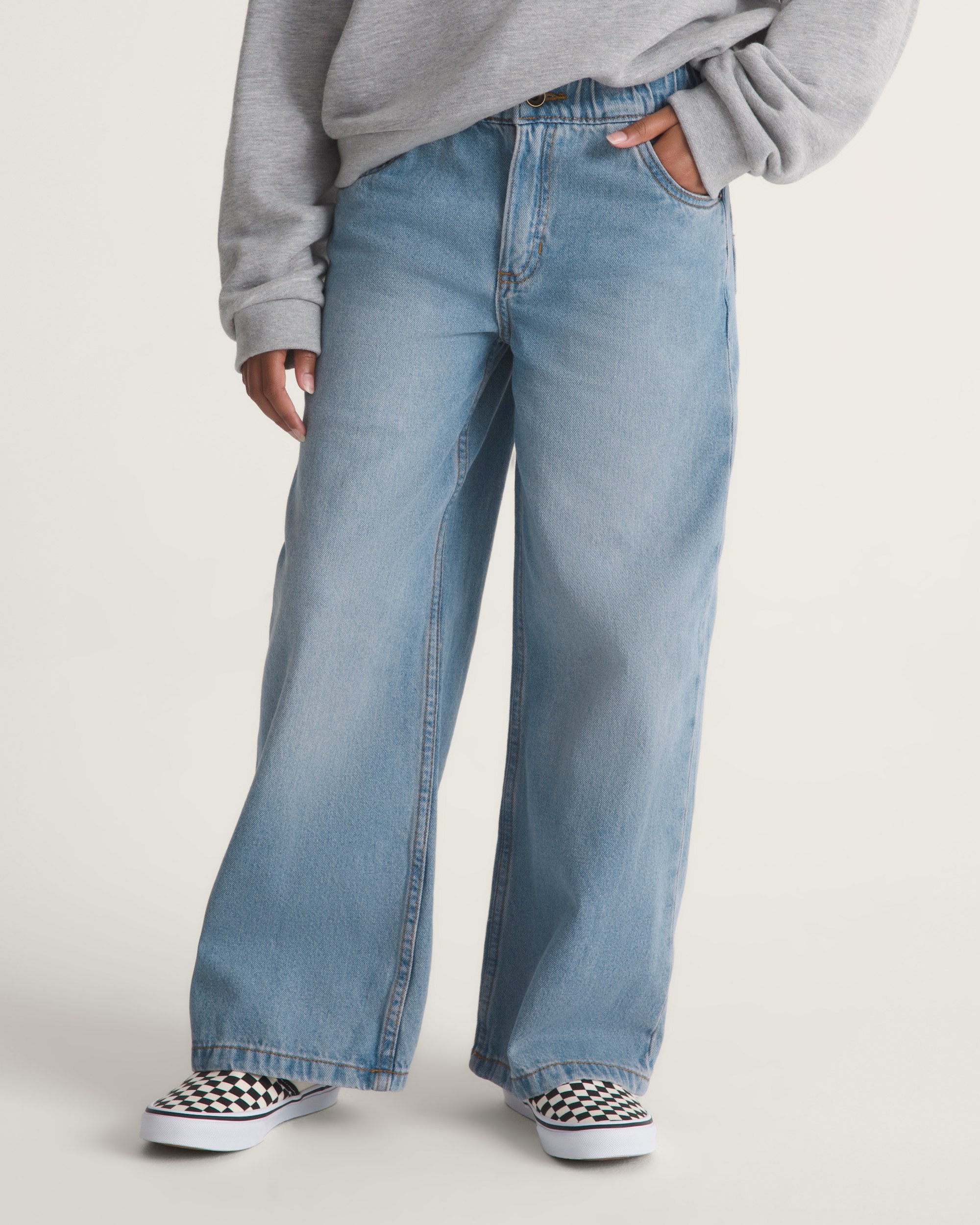 Kids Judy Denim Elastic Waist Pants VANS Stonewash Blue ALT2