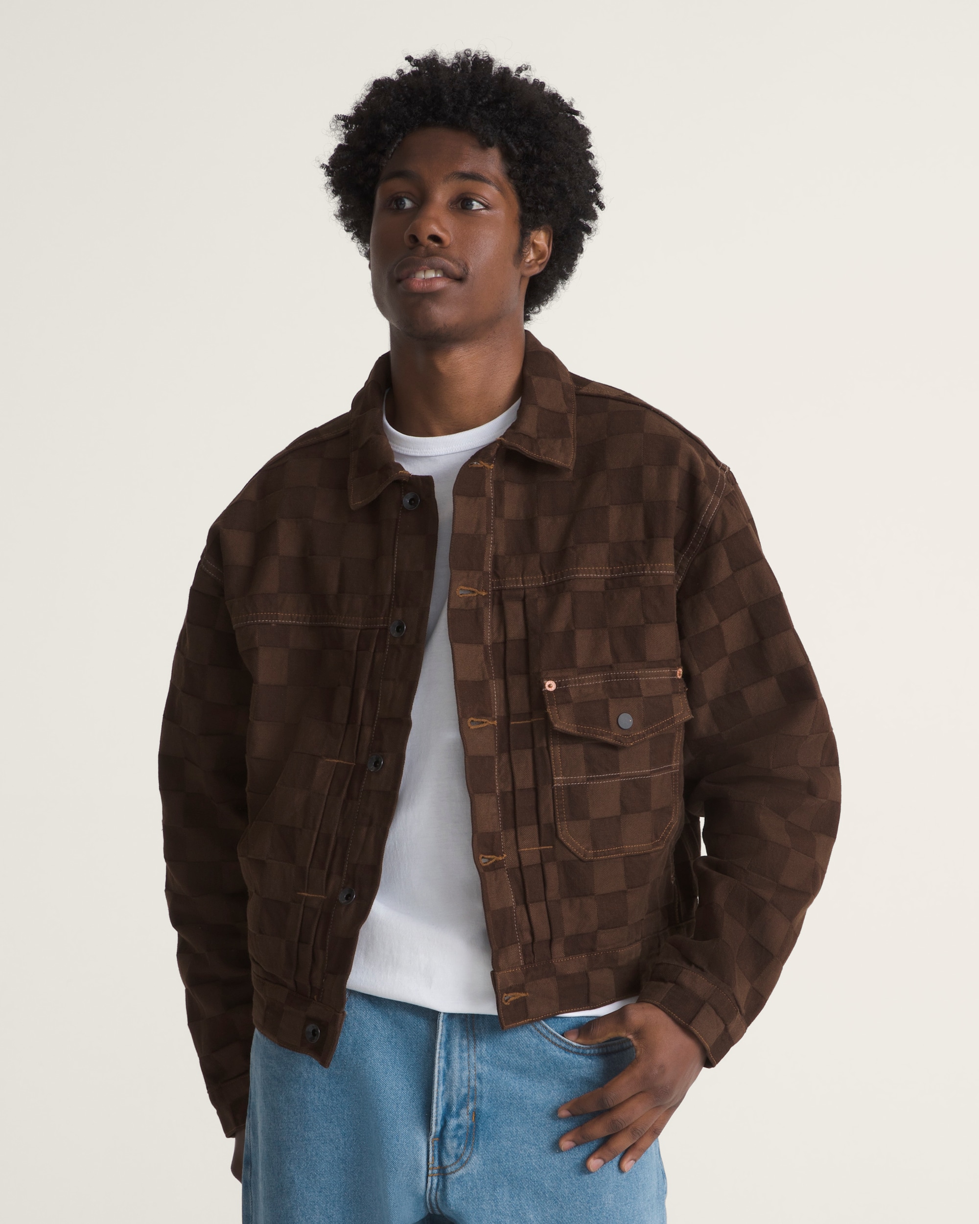 Check5 Checkerboard Denim Trucker Jacket VANS Demitasse HERO