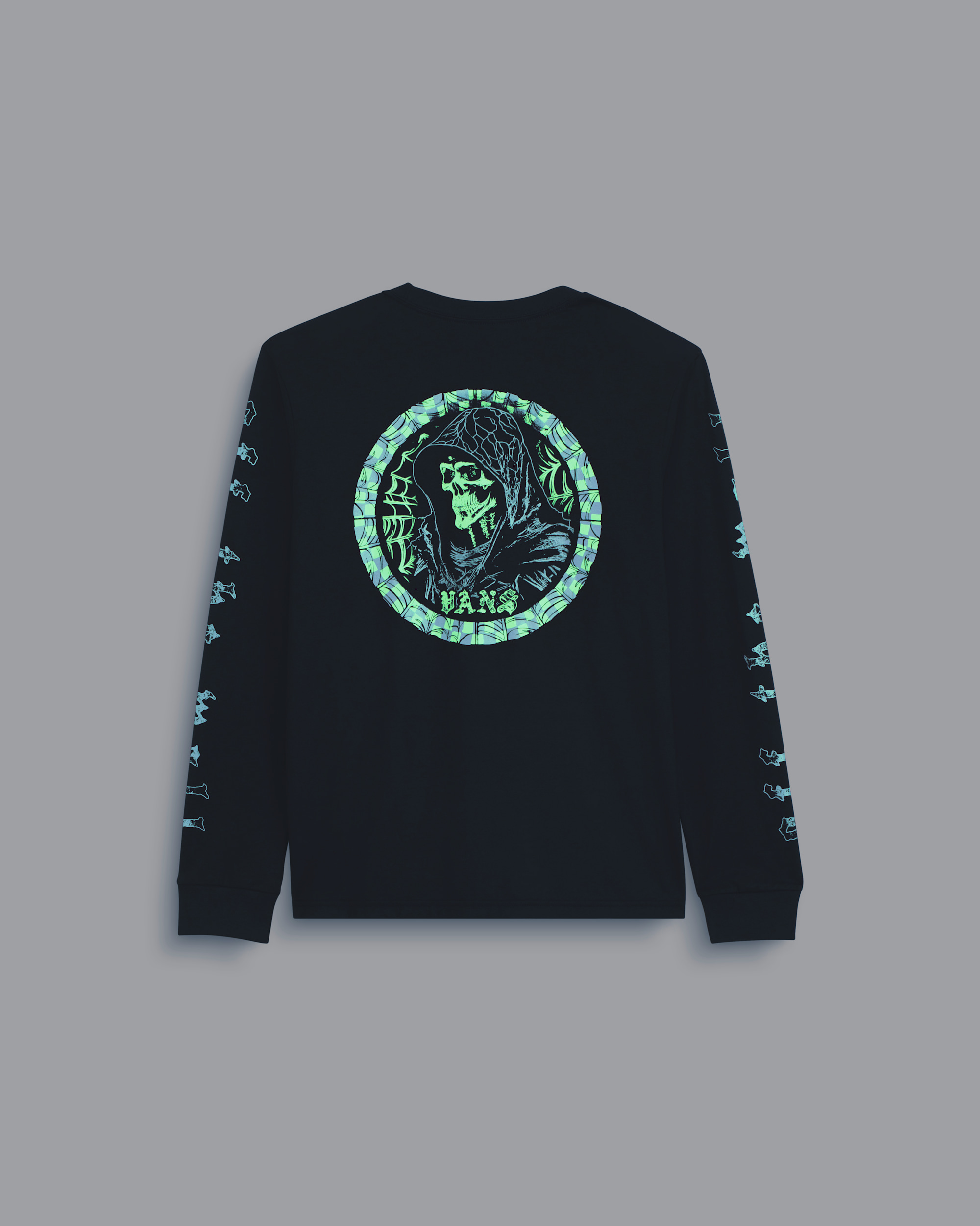 Kids Webbed Reaper Long Sleeve TShirt VANS GlowintheDark  Black ALT1