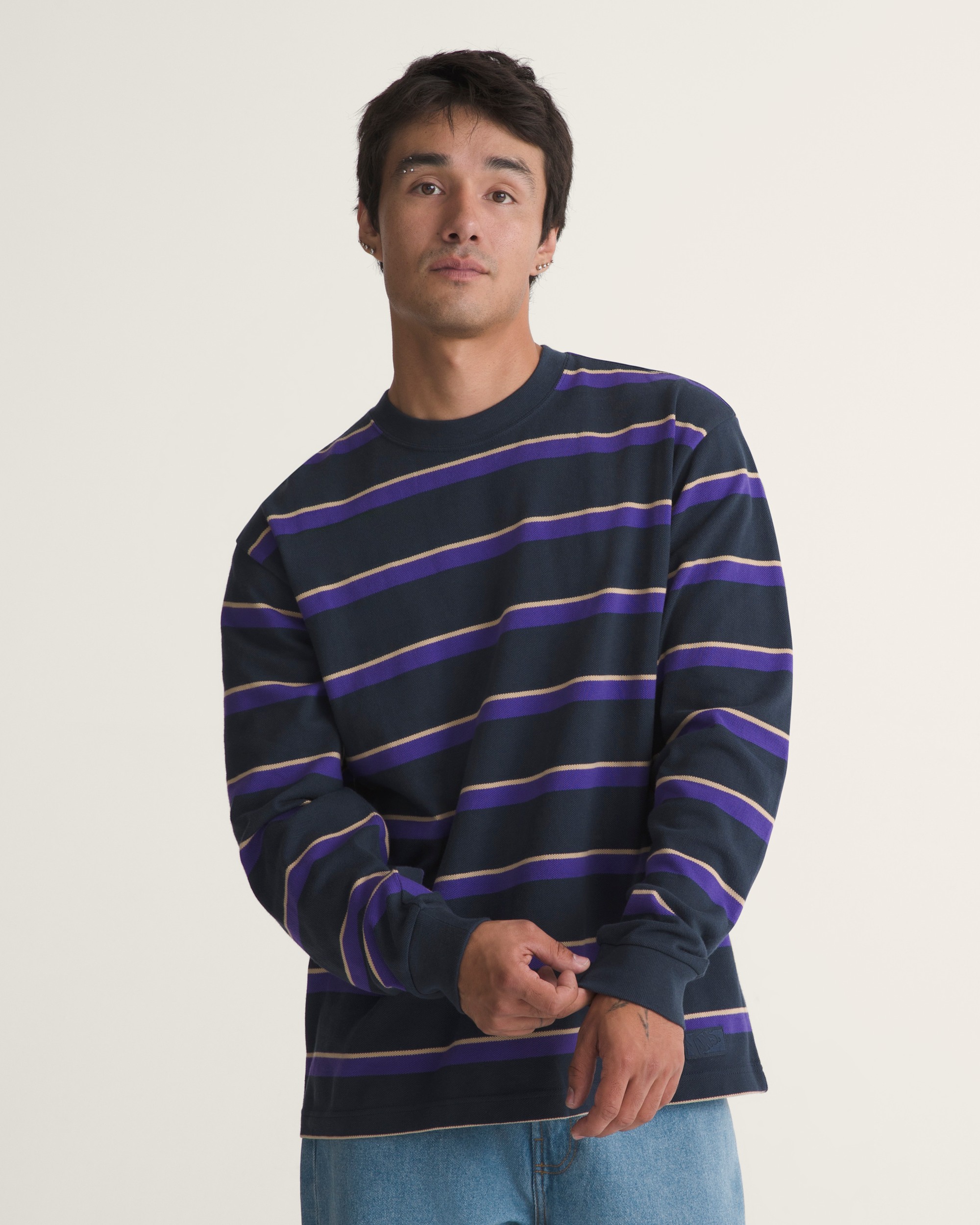 Vorlop Stripe Long Sleeve Knit VANS Parisian Night Blue ALT2