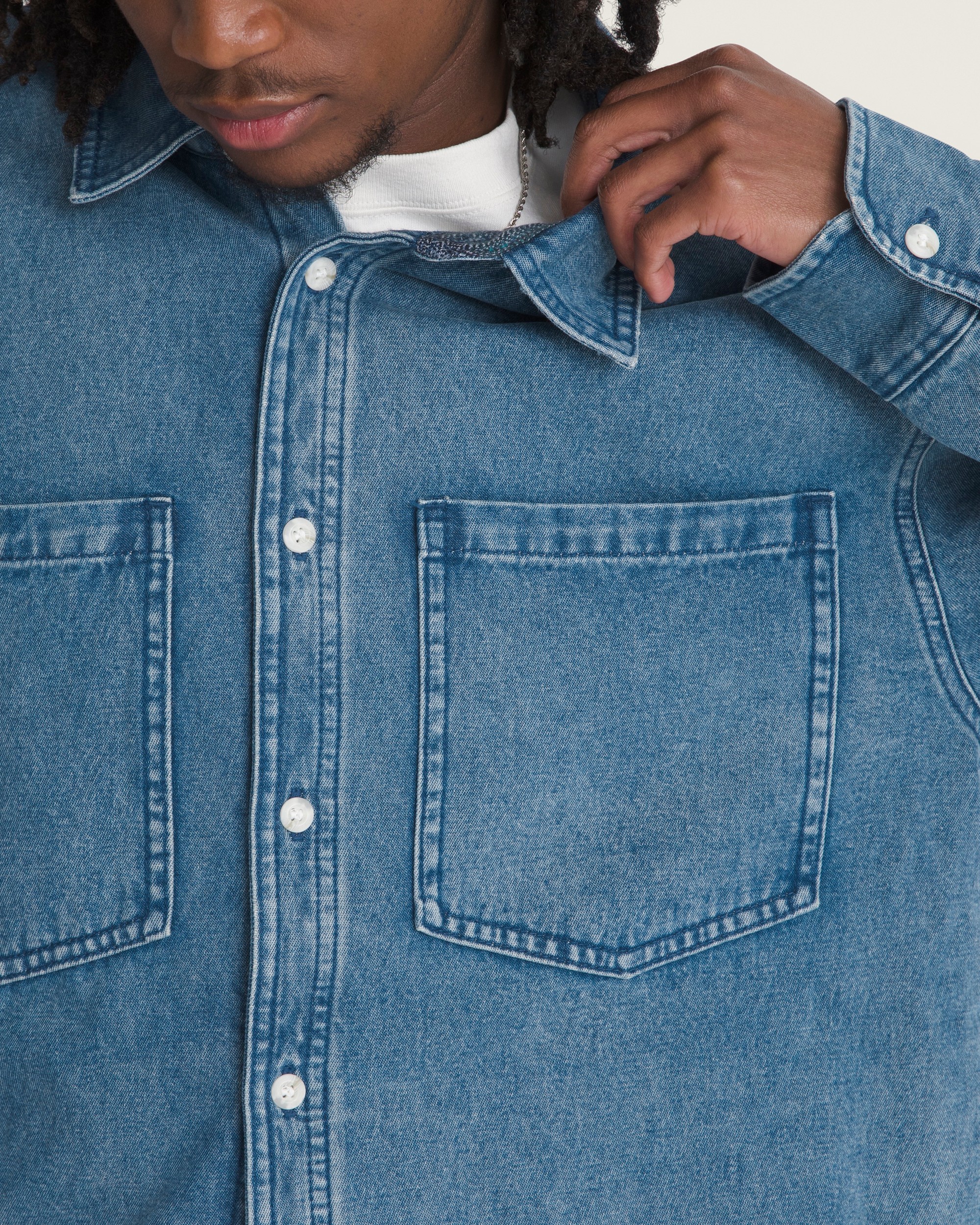 McGill Flannel Lined Long Sleeve Shacket VANS Light Vintage Wash Blue ALT4