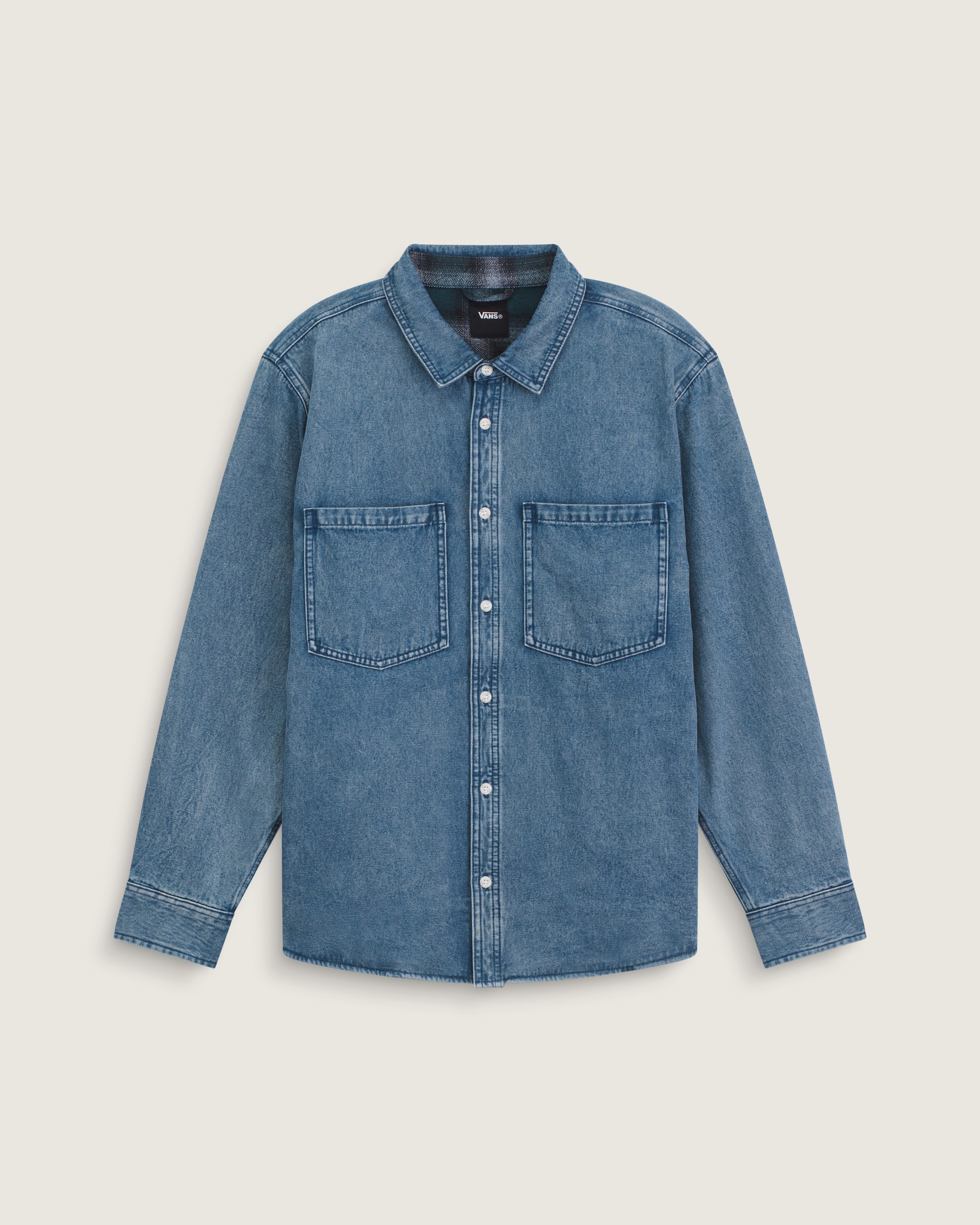 McGill Flannel Lined Long Sleeve Shacket VANS Light Vintage Wash Blue HERO