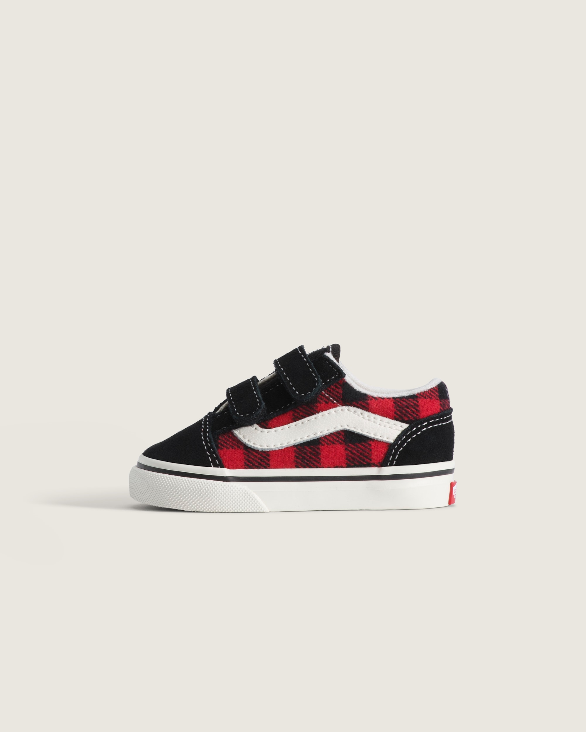 Toddler Old Skool V Shoe VANS Buffalo Plaid Racing Red  Black HERO