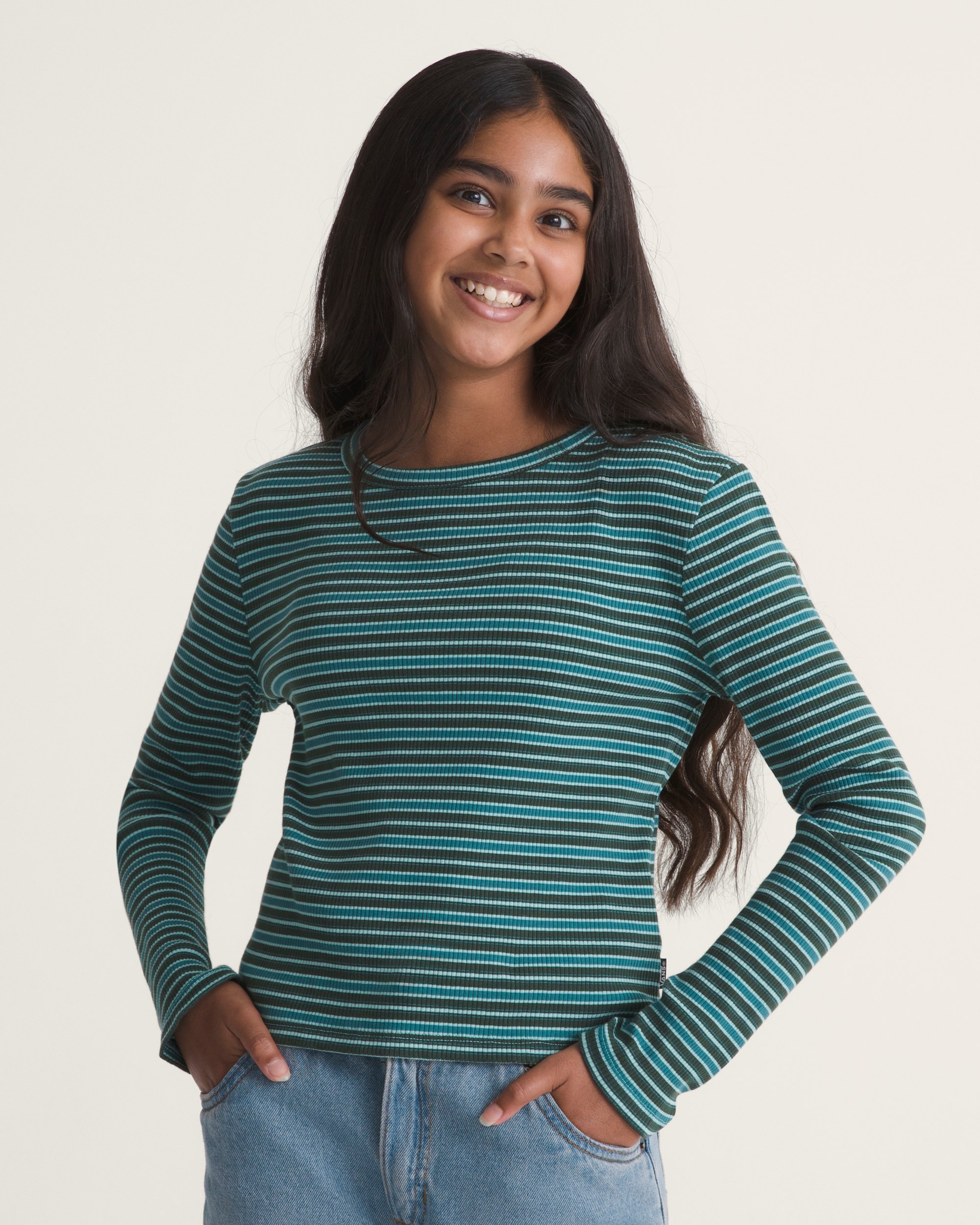 Kids Lilly Knit Long Sleeve Tee VANS Teal Melody Blue ALT2