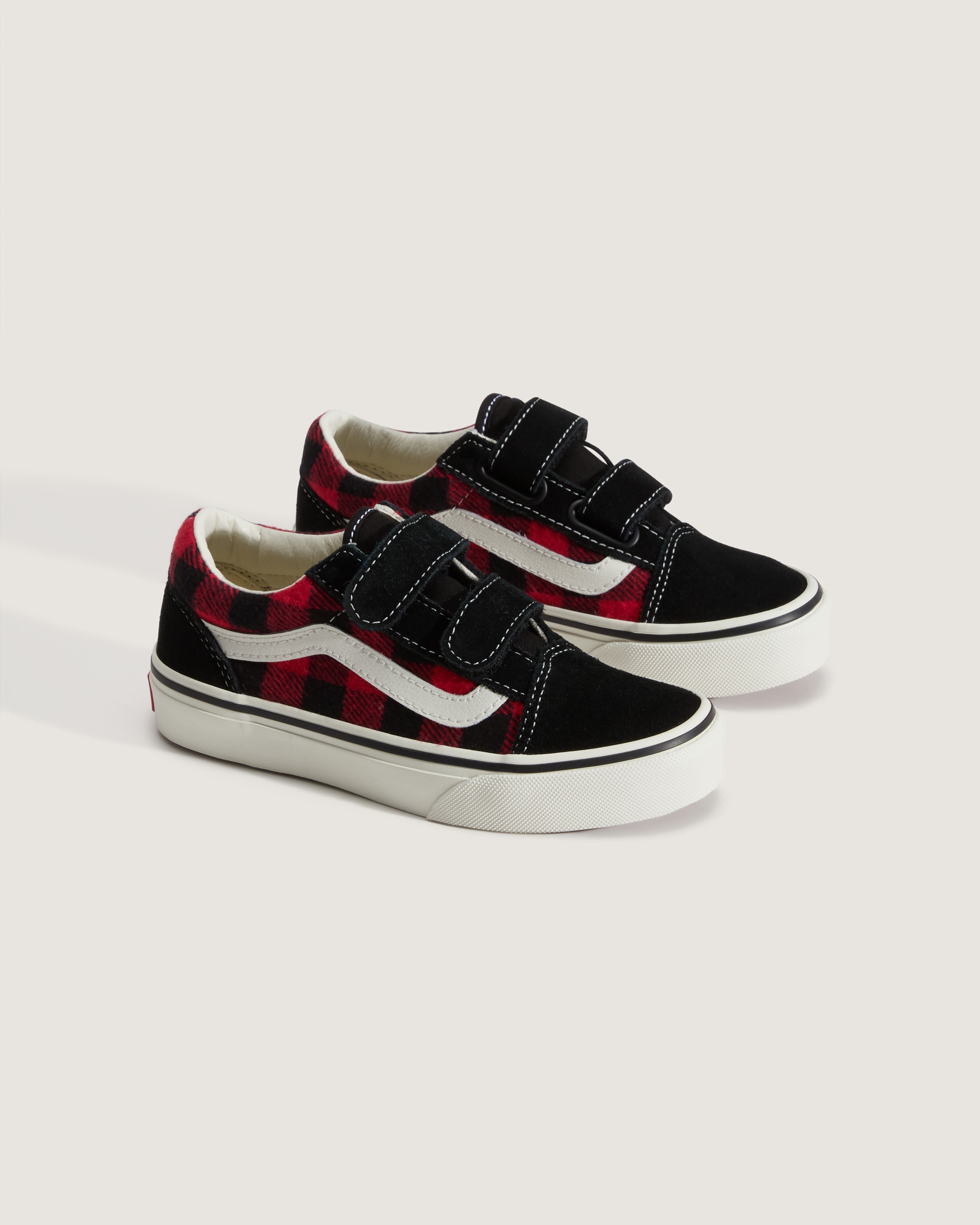 Little Kids Old Skool V Shoe VANS Buffalo Plaid Racing Red  Black ALT1