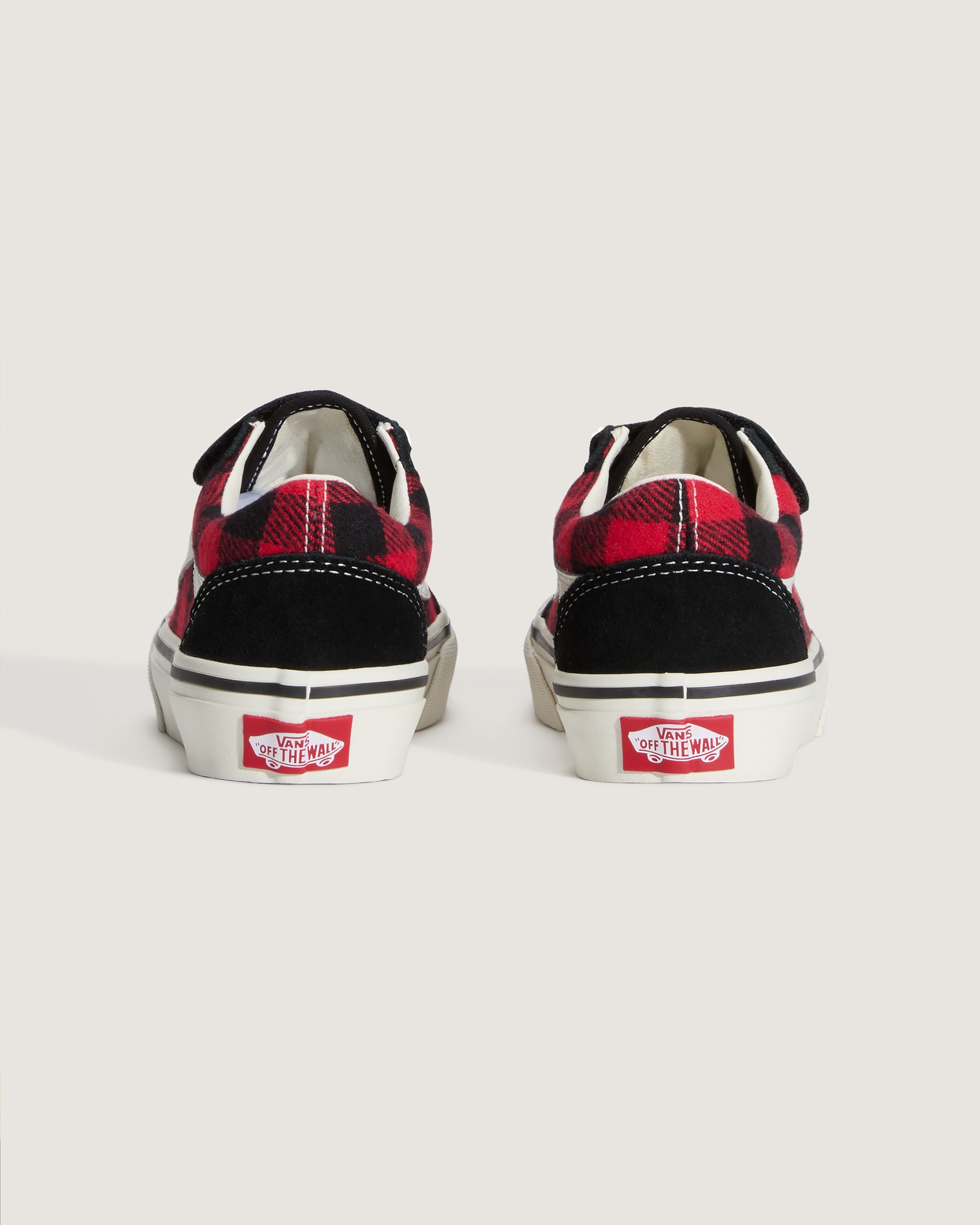 Little Kids Old Skool V Shoe VANS Buffalo Plaid Racing Red  Black ALT3