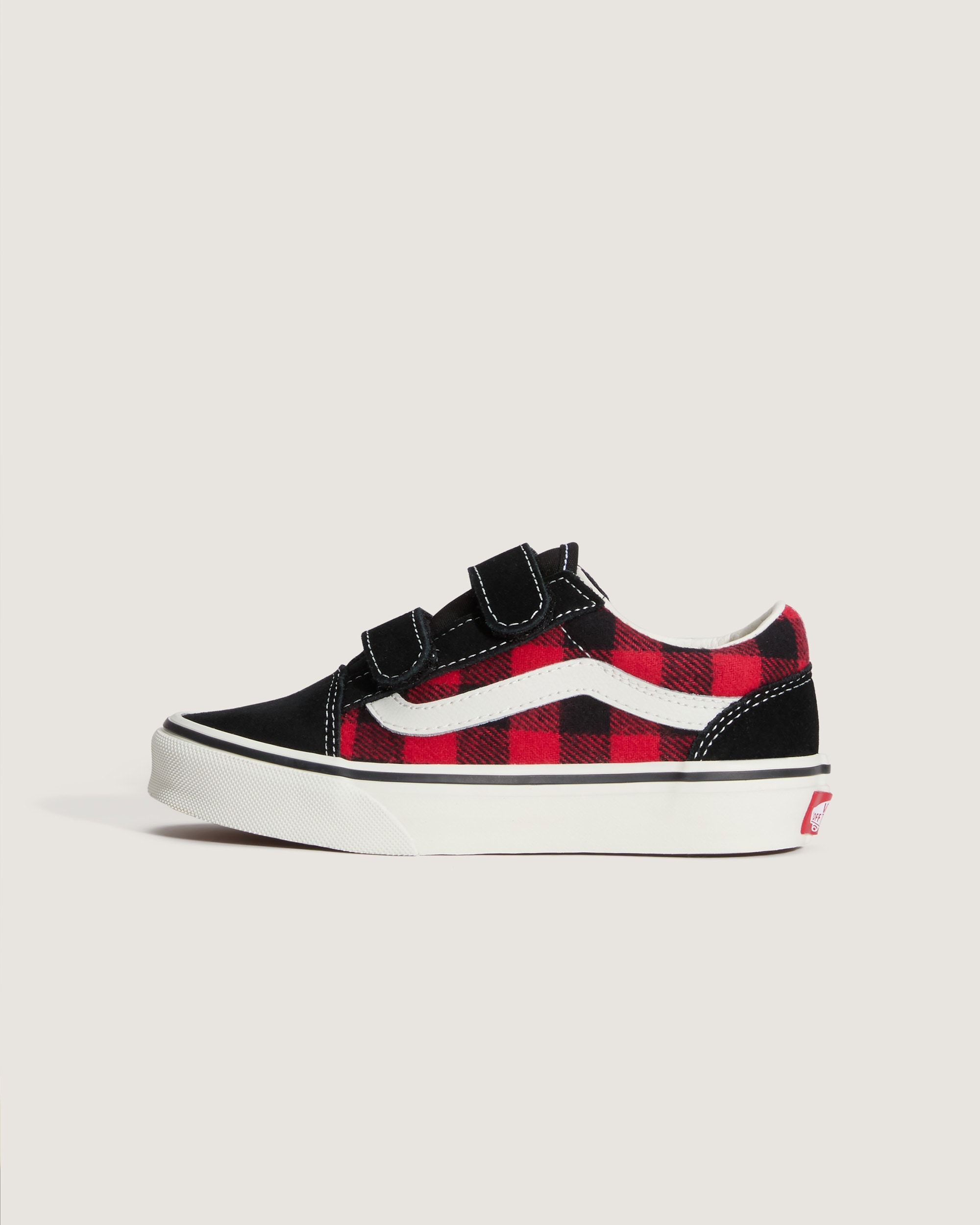 Little Kids Old Skool V Shoe VANS Buffalo Plaid Racing Red  Black HERO
