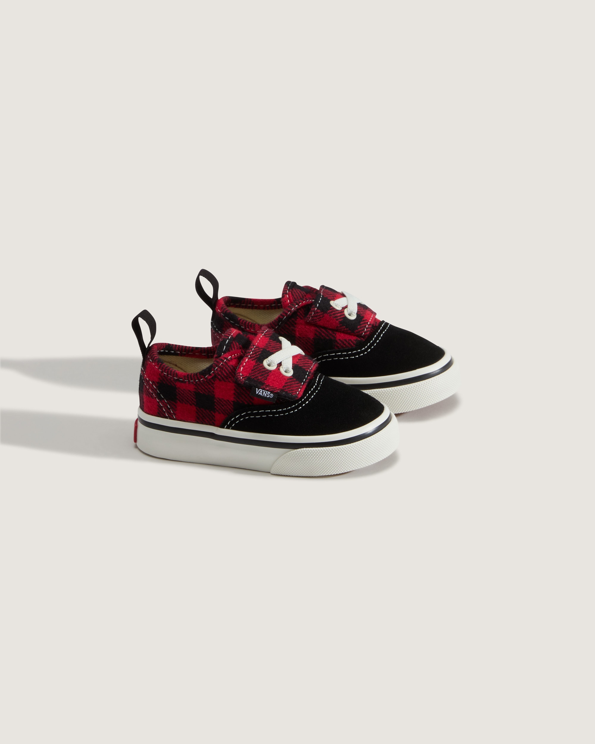 Toddler Authentic Elastic V Shoe VANS Buffalo Plaid Racing Red  Black ALT2