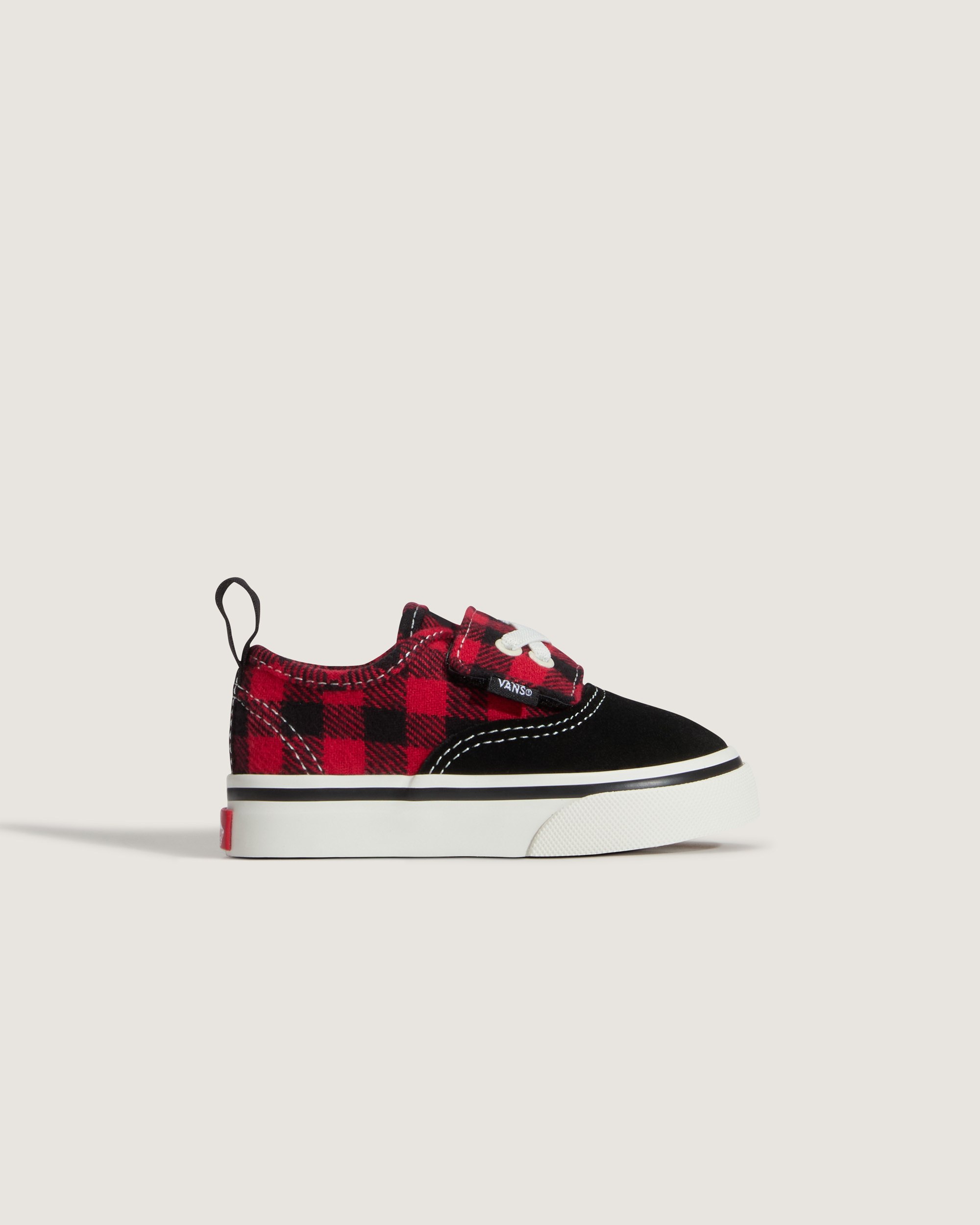 Toddler Authentic Elastic V Shoe VANS Buffalo Plaid Racing Red  Black ALT5