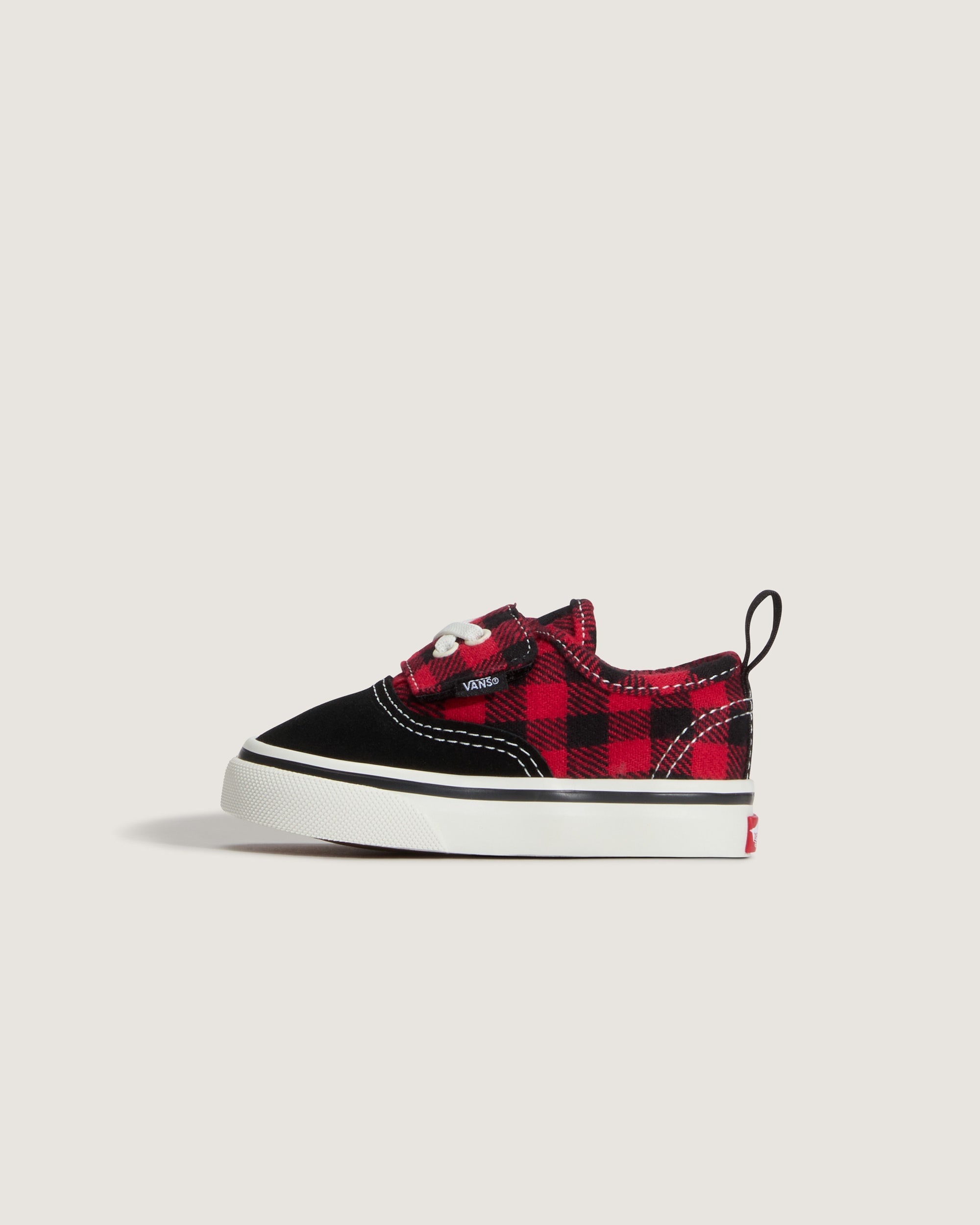 Toddler Authentic Elastic V Shoe VANS Buffalo Plaid Racing Red  Black HERO