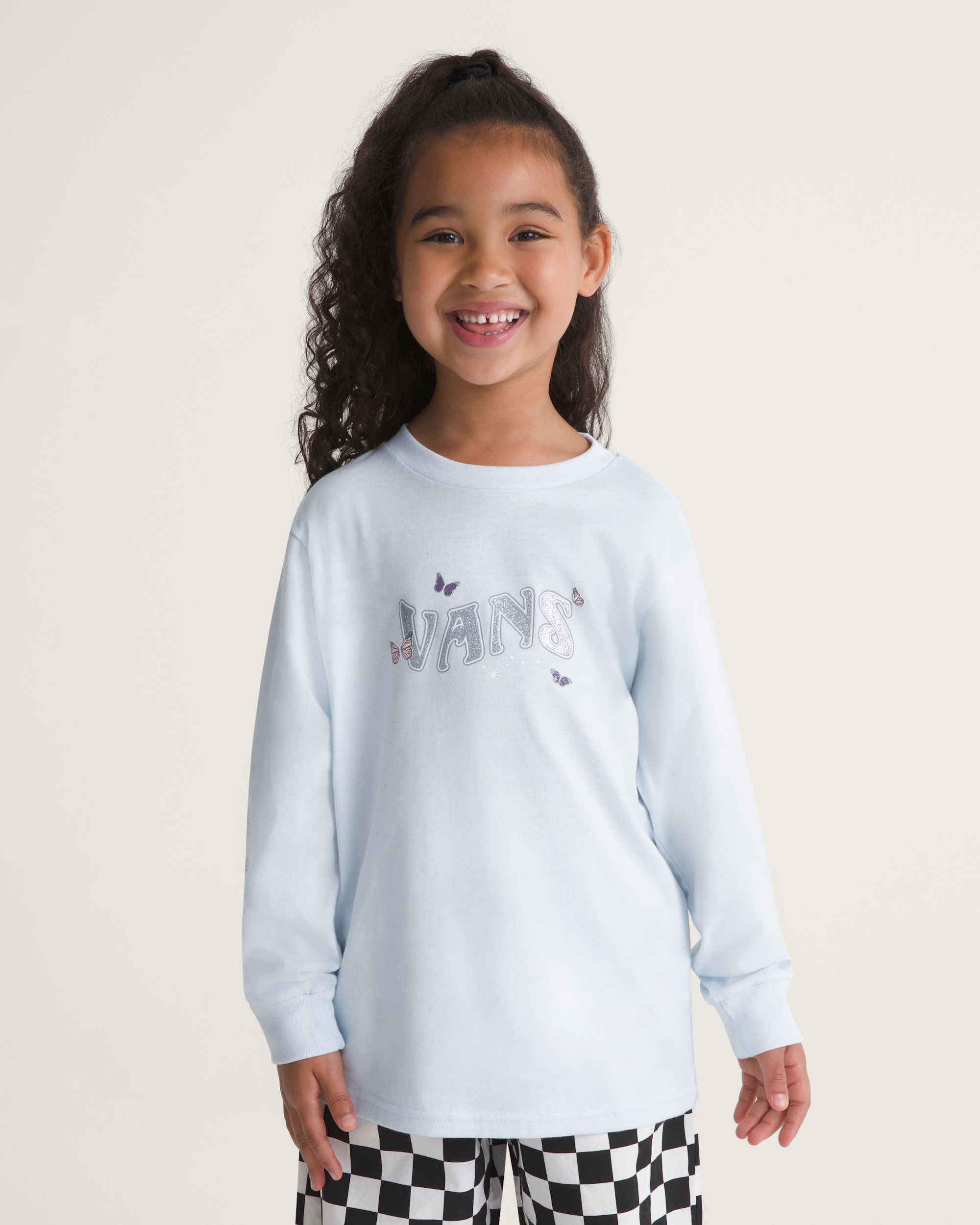 Little Kids Shimmer Fly Long Sleeve Tee VANS Blue Water ALT2