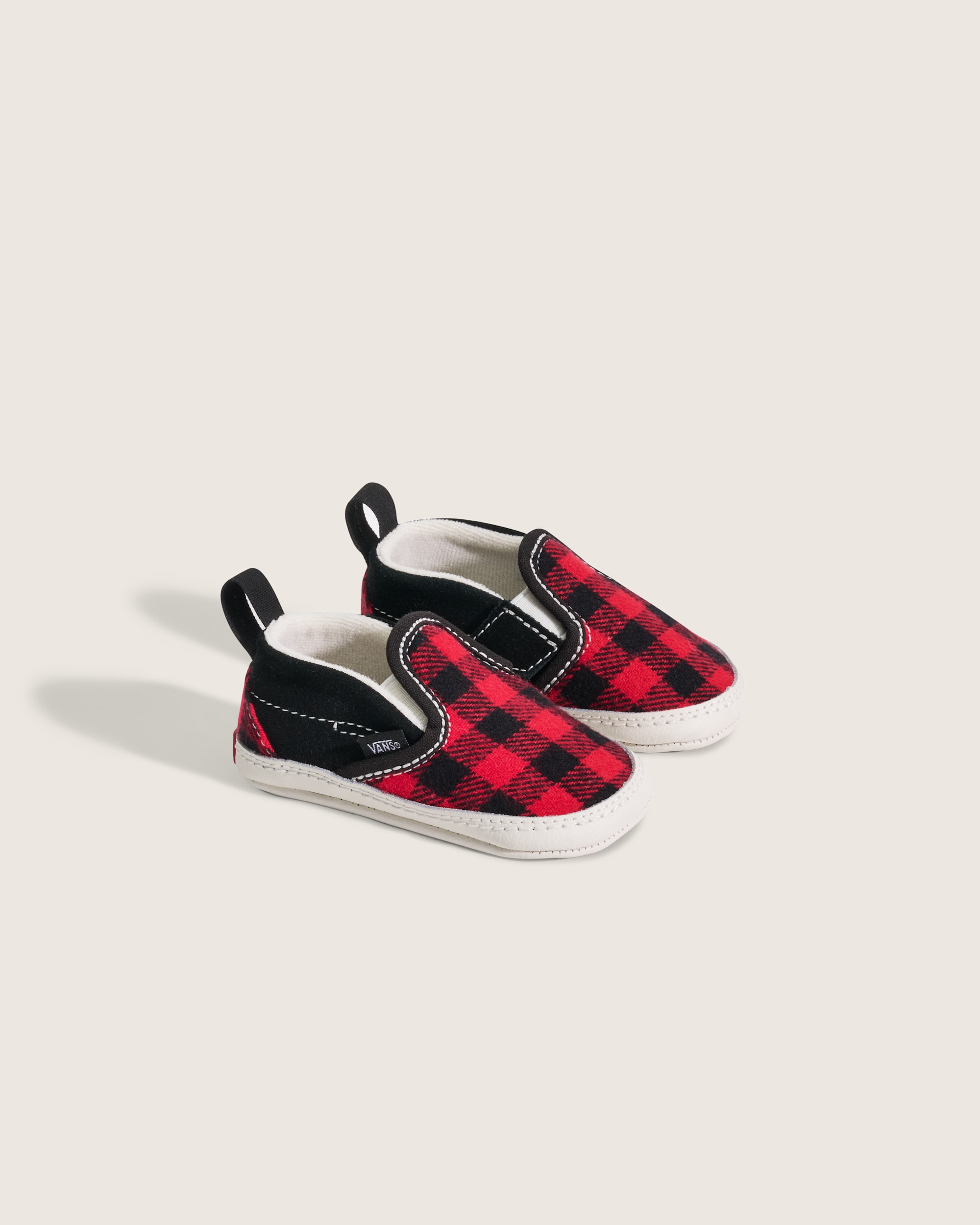 Infant Classic SlipOn V Crib Shoe VANS Buffalo Plaid Racing Red  Black ALT1