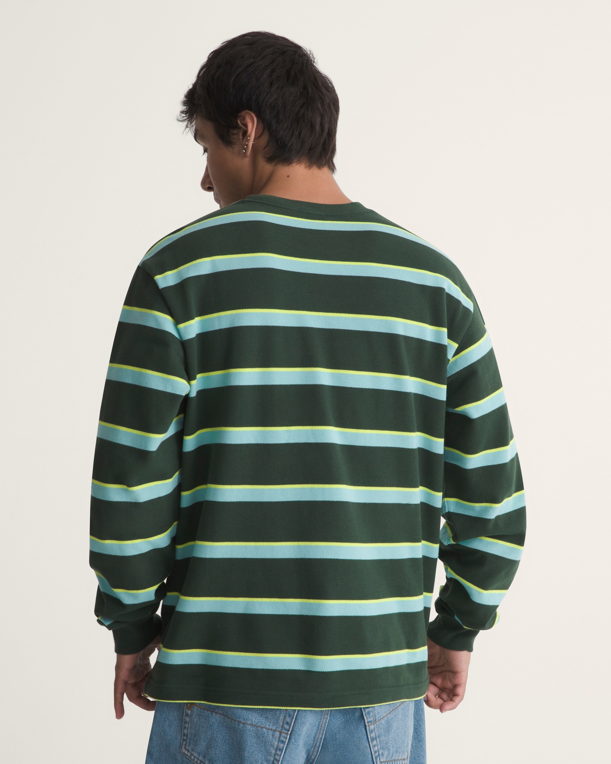 Vorlop Stripe Long Sleeve Knit VANS Oil Green ALT3