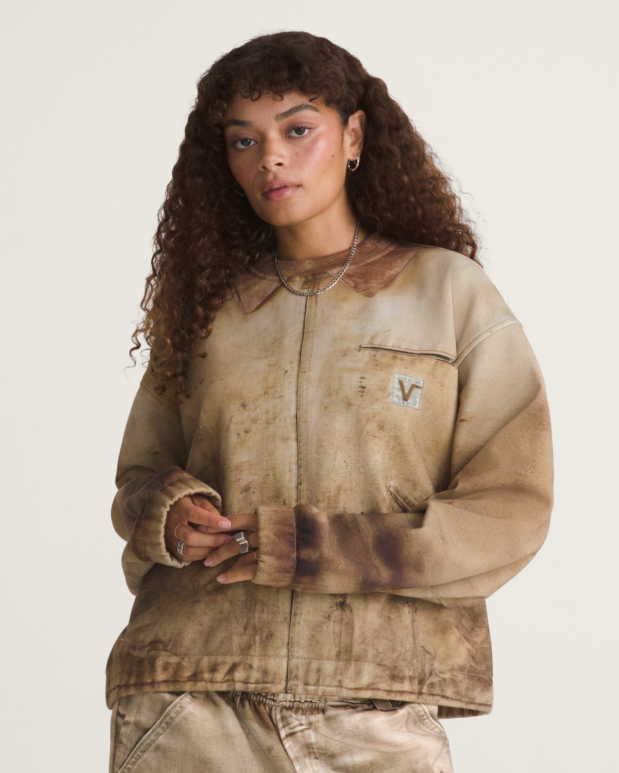 VANSZA Workwear Trompe Loeil Crew Neck Fleece VANS VANSZA Brown ALT2