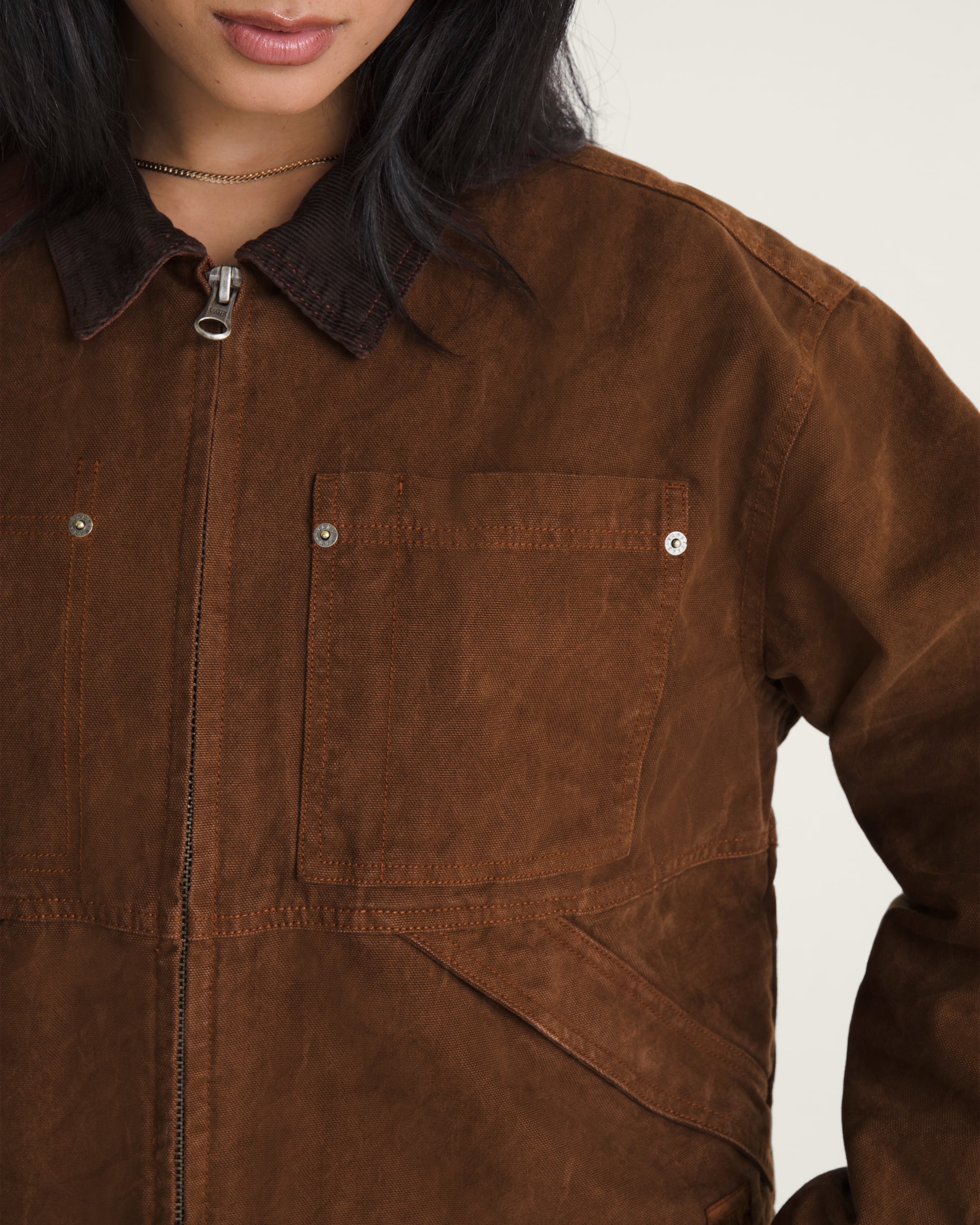 Nicola Cropped Chore Canvas Jacket VANS Brown Earth ALT5