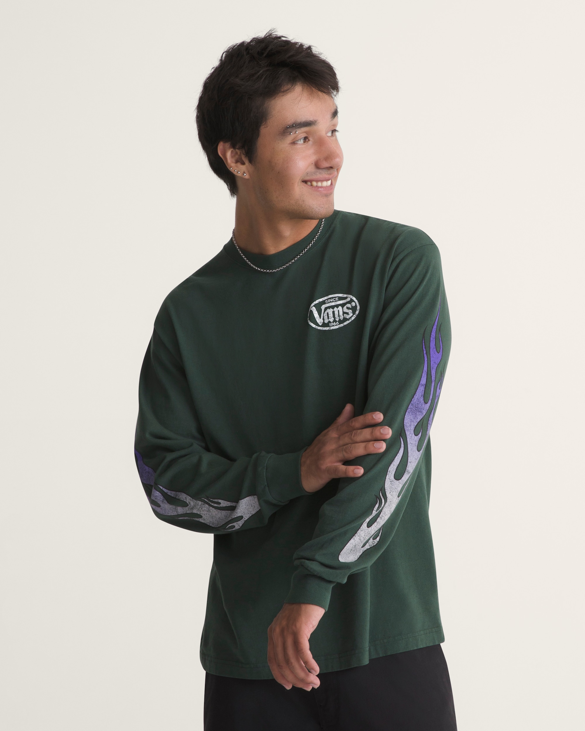 Burnin Up Long Sleeve Tee VANS Oil Green ALT2