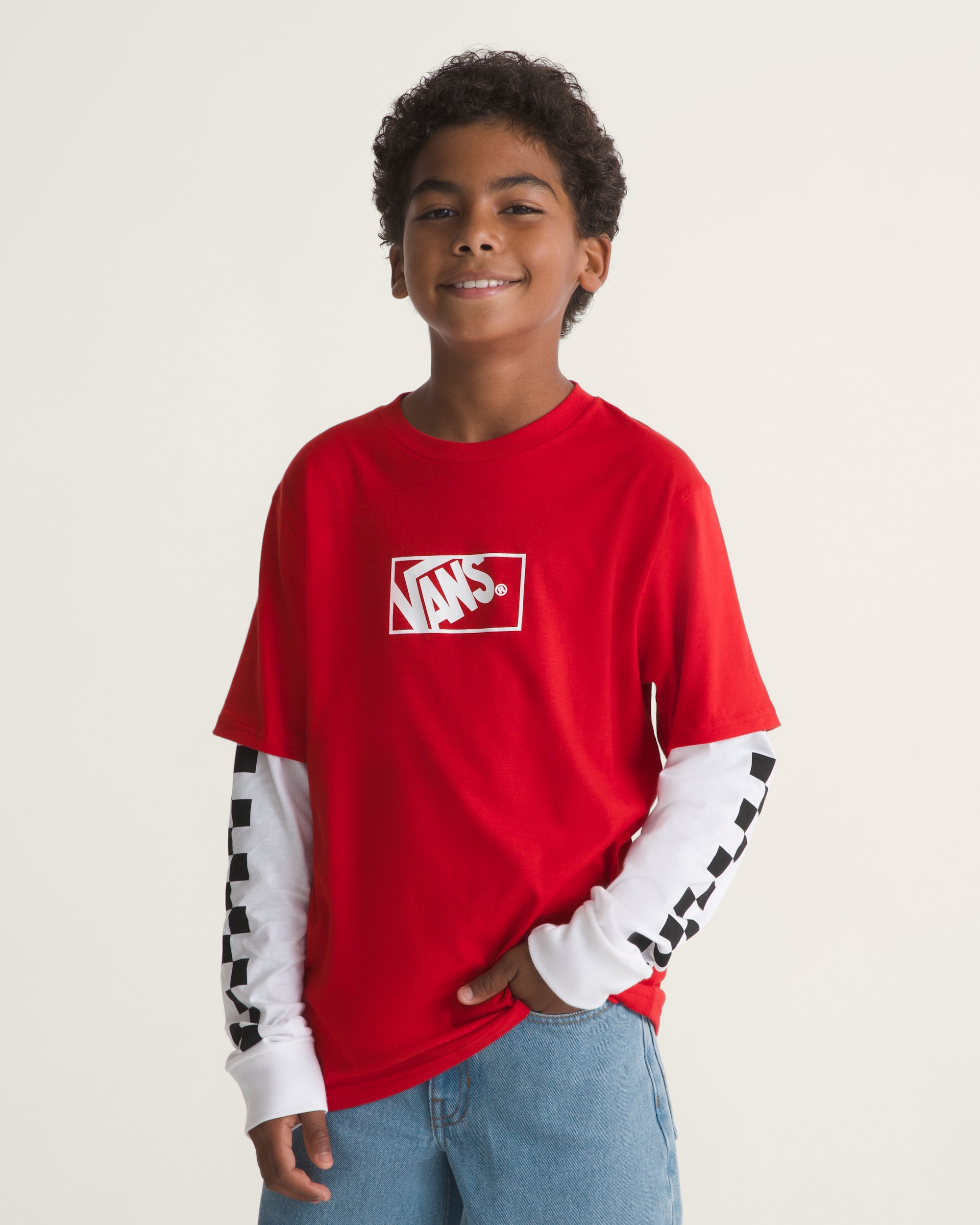 Kids Tilted Twofer Long Sleeve Tee VANS Red ALT2