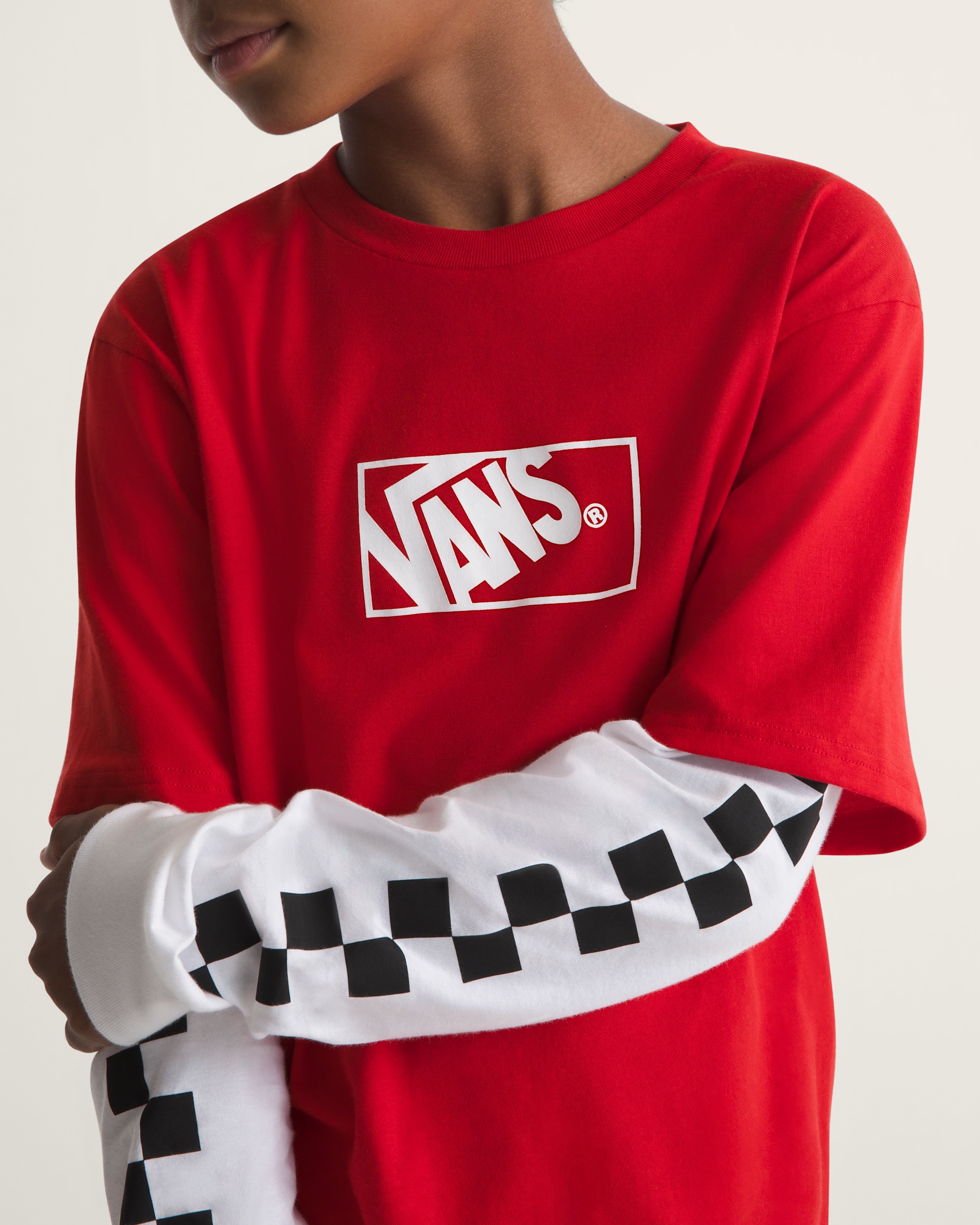 Kids Tilted Twofer Long Sleeve Tee VANS Red ALT4