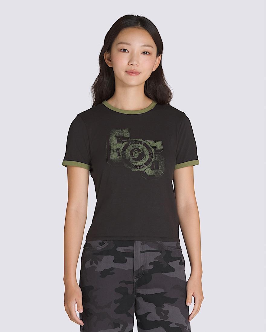 Campus Tour Ringer TShirt VANS Black  Loden Green HERO