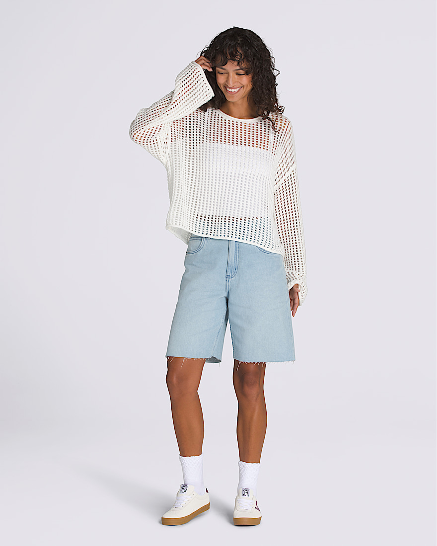 Mila Open Knit Crop Crew Sweater VANS White ALT2