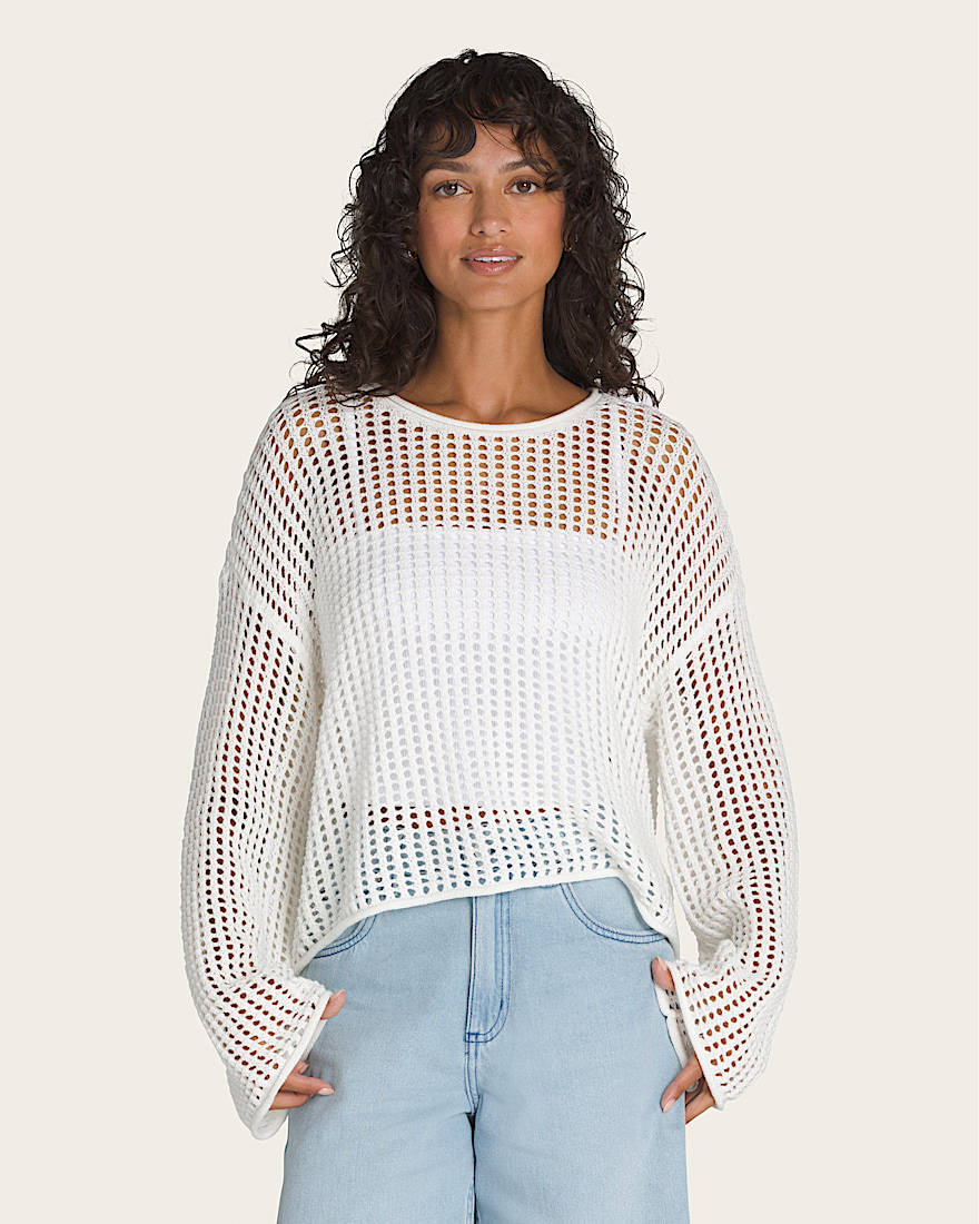 Mila Open Knit Crop Crew Sweater VANS White HERO