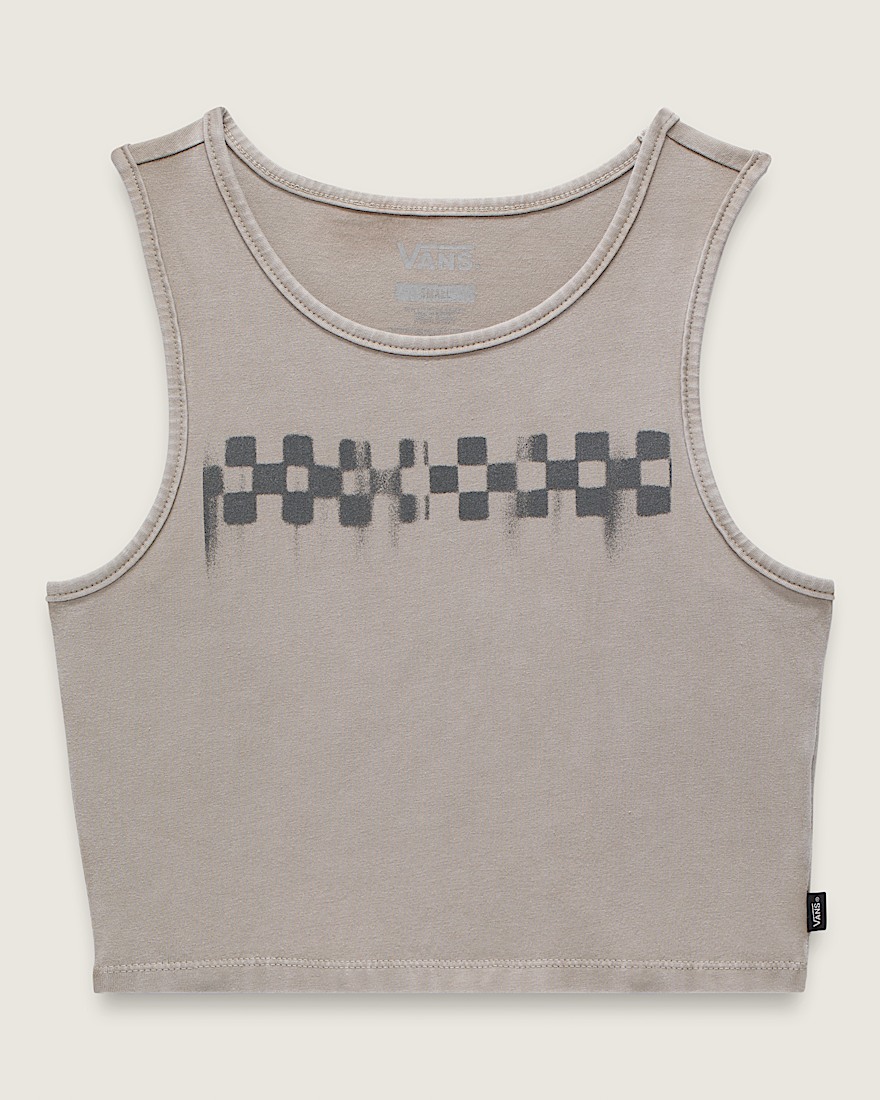 Checkerboard Fitted Crop Tank Top - 1