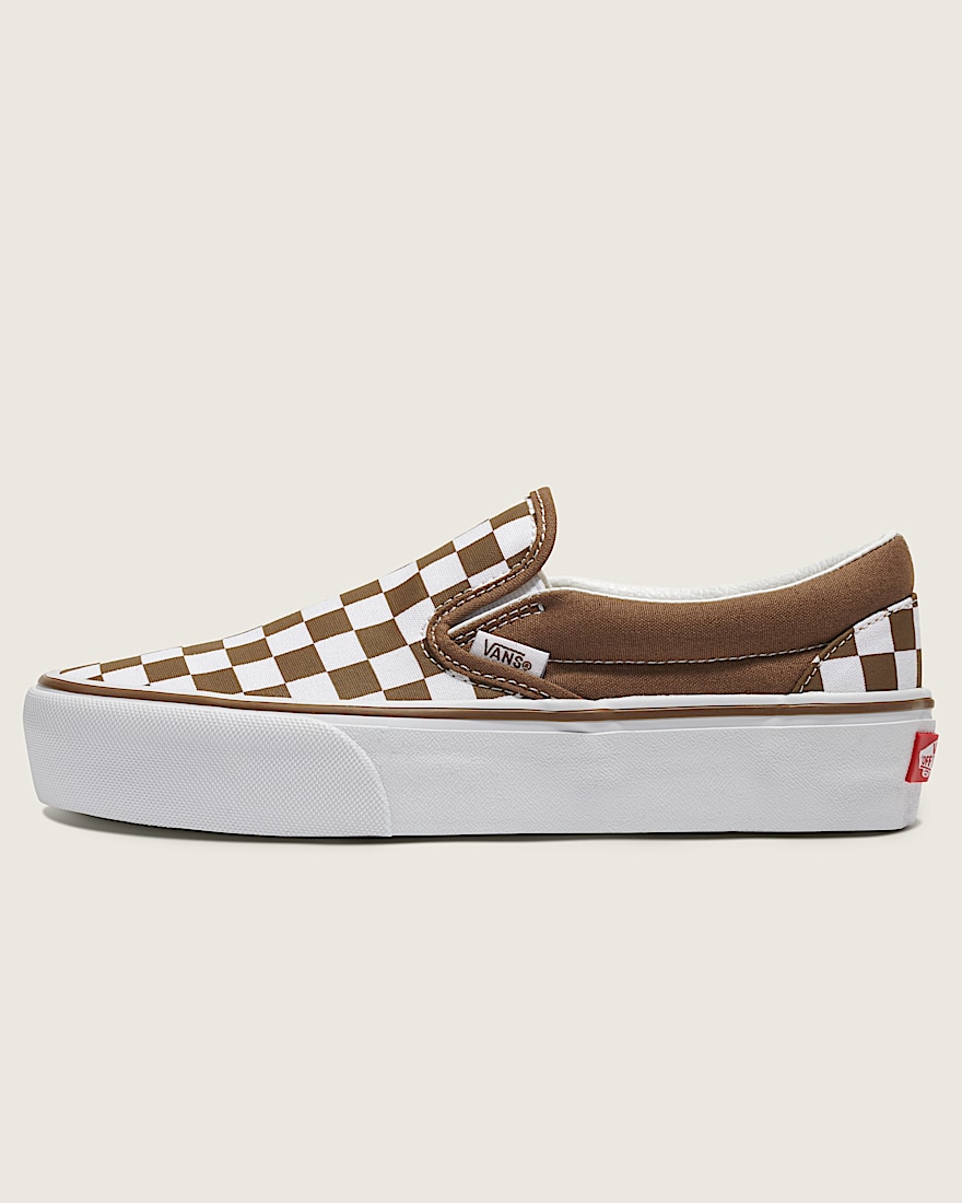 Classic SlipOn Platform Checkerboard Shoe VANS Checkerboard Sepia Brown HERO