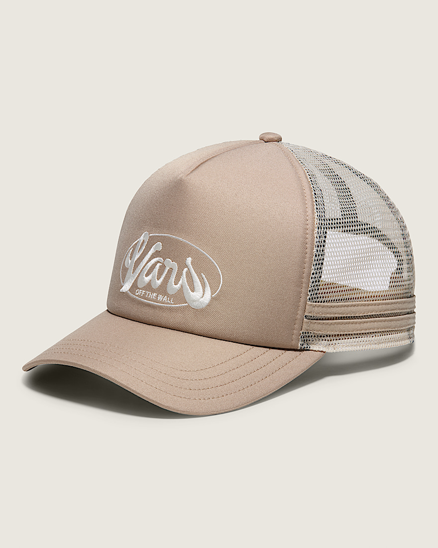 Cheer Curved Bill Trucker Hat VANS Desert Taupe Brown HERO