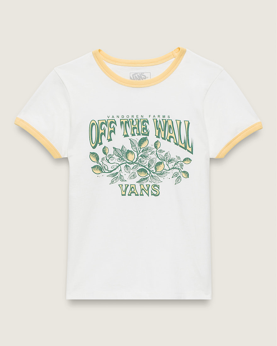 Kids Fresh Picked Farms Ringer TShirt VANS Marshmallow White  Banana Cream Yellow FLATLAY