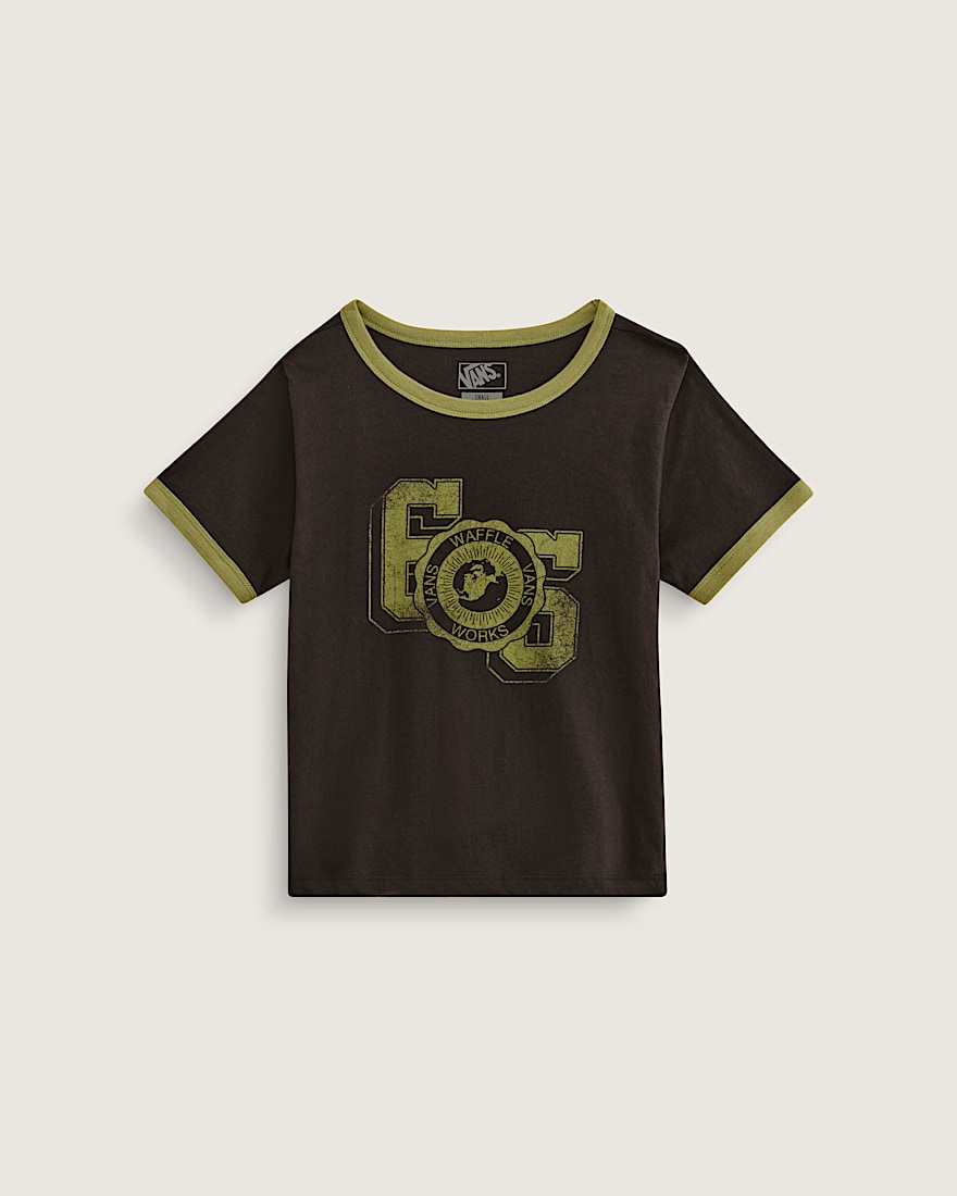 Campus Tour Ringer TShirt VANS Black  Loden Green FLATLAY