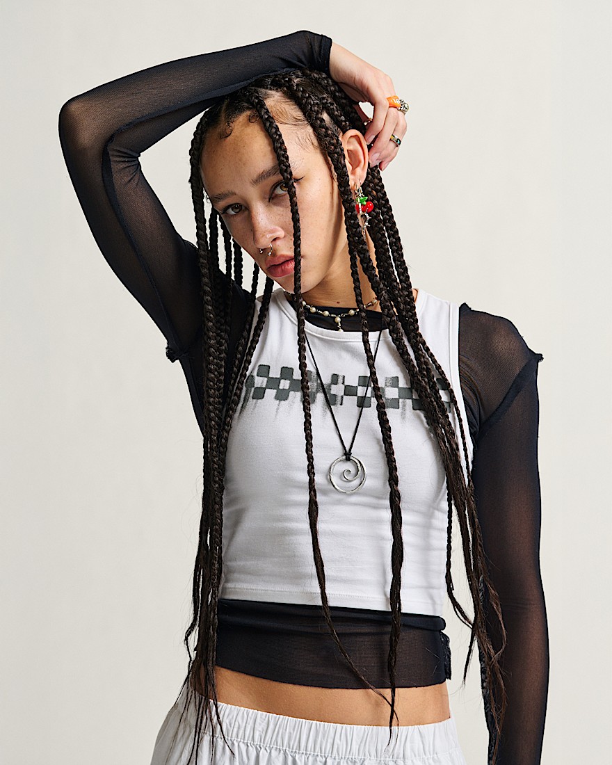 Checkerboard Fitted Crop Tank Top VANS White Black ALT1