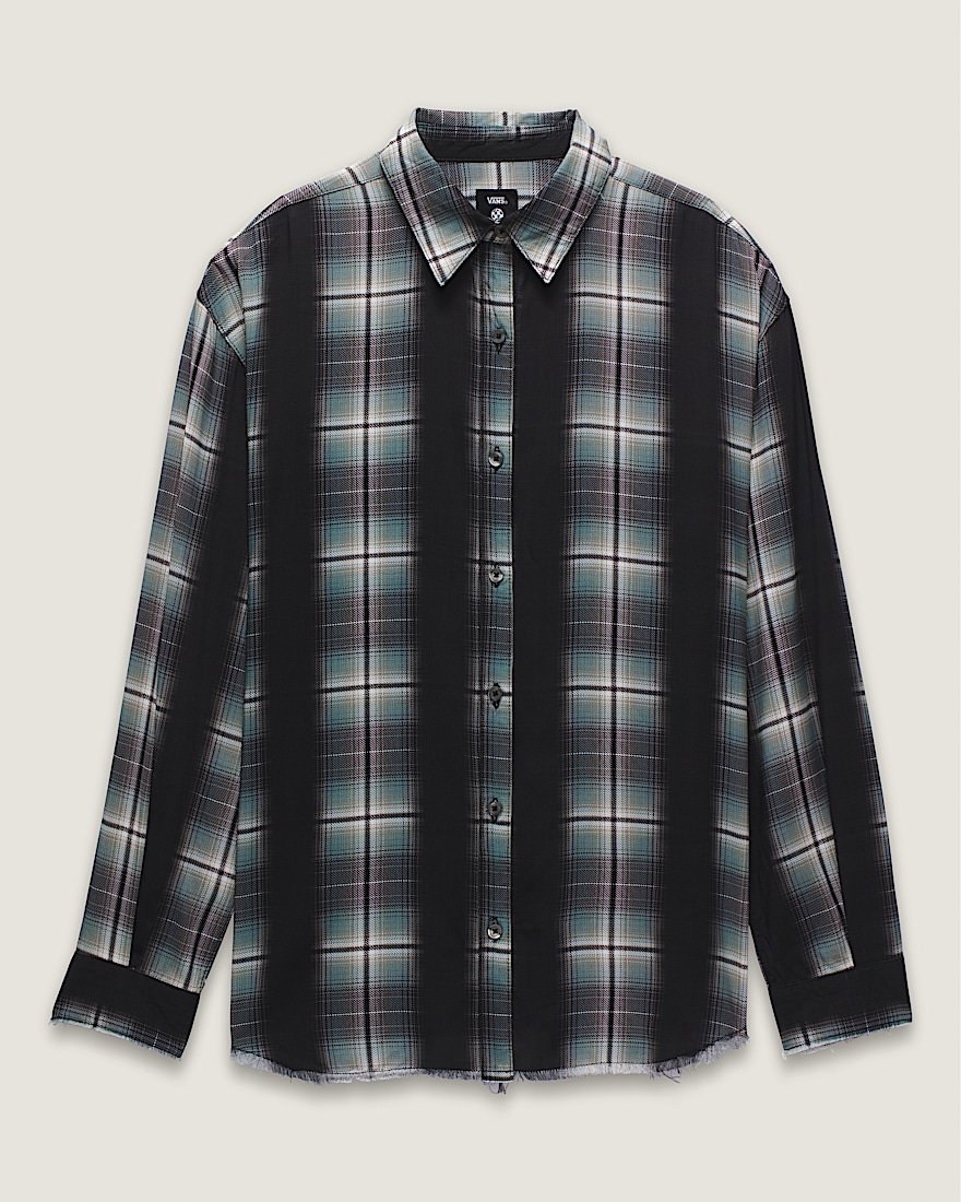 Gillian Plaid Button Up Shirt VANS Black Grey Blue FLATLAY