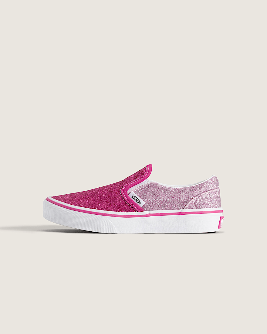 Little Kids Classic SlipOn Shoe VANS Glitter Raspberry Rose Pink HERO