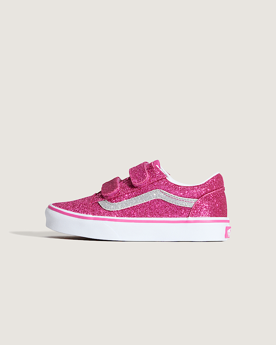 Little Kids Old Skool V Shoe VANS Glitter Raspberry Rose Pink HERO